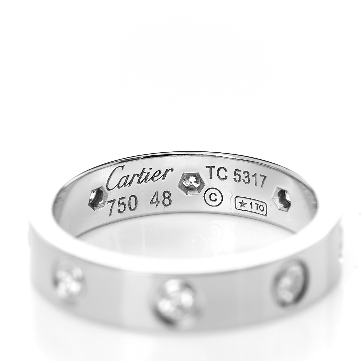 18K White Gold 8 Diamond 4mm LOVE Wedding Band Ring 48 4.5