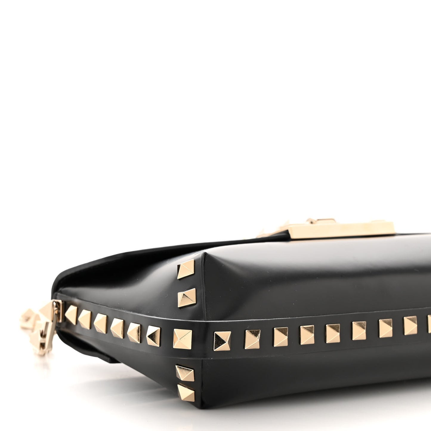 Brushed Calfskin Rockstud Flip Lock Chain Shoulder Bag Black