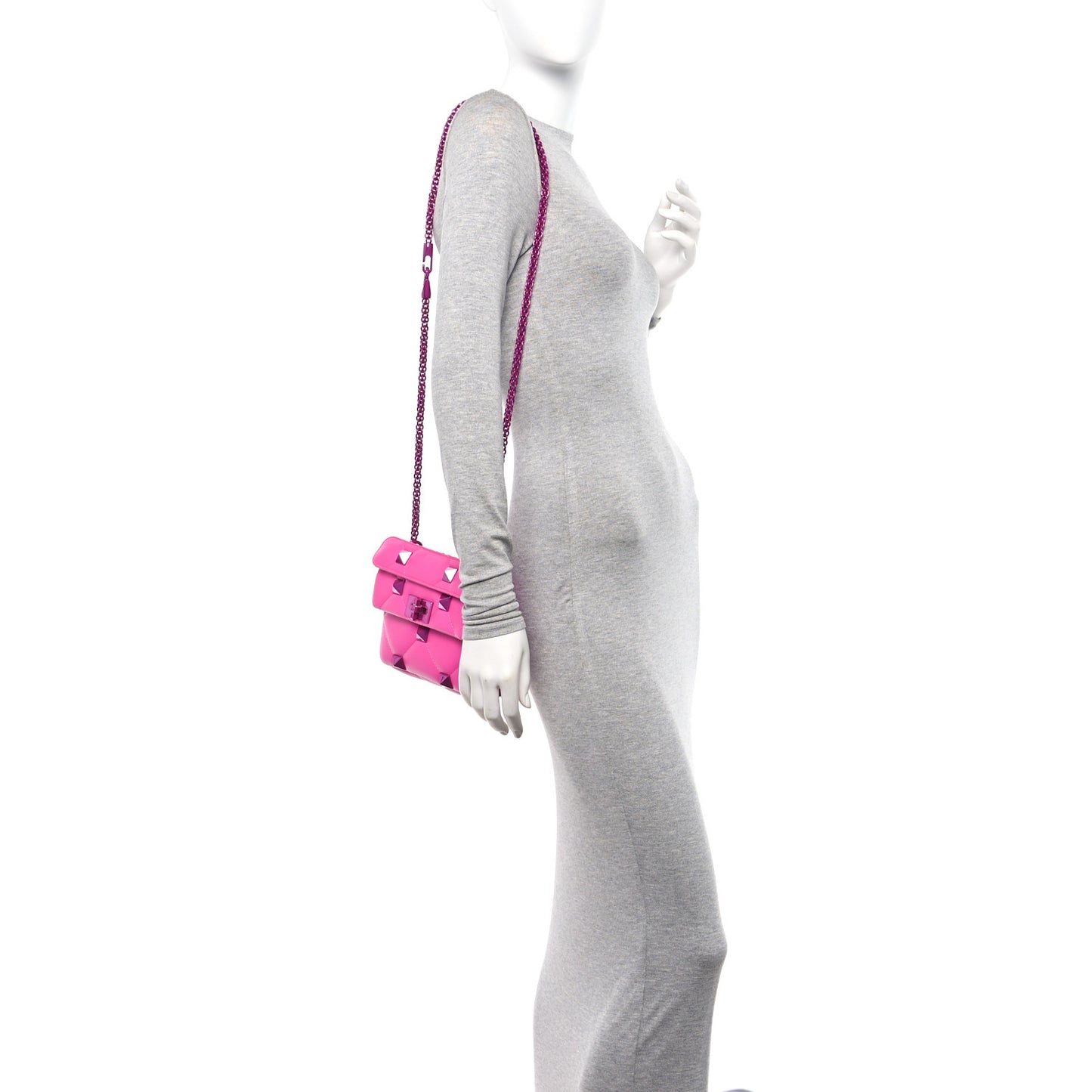 Nappa Lacquer Monochrome Small Roman Stud Shoulder Bag Pink PP