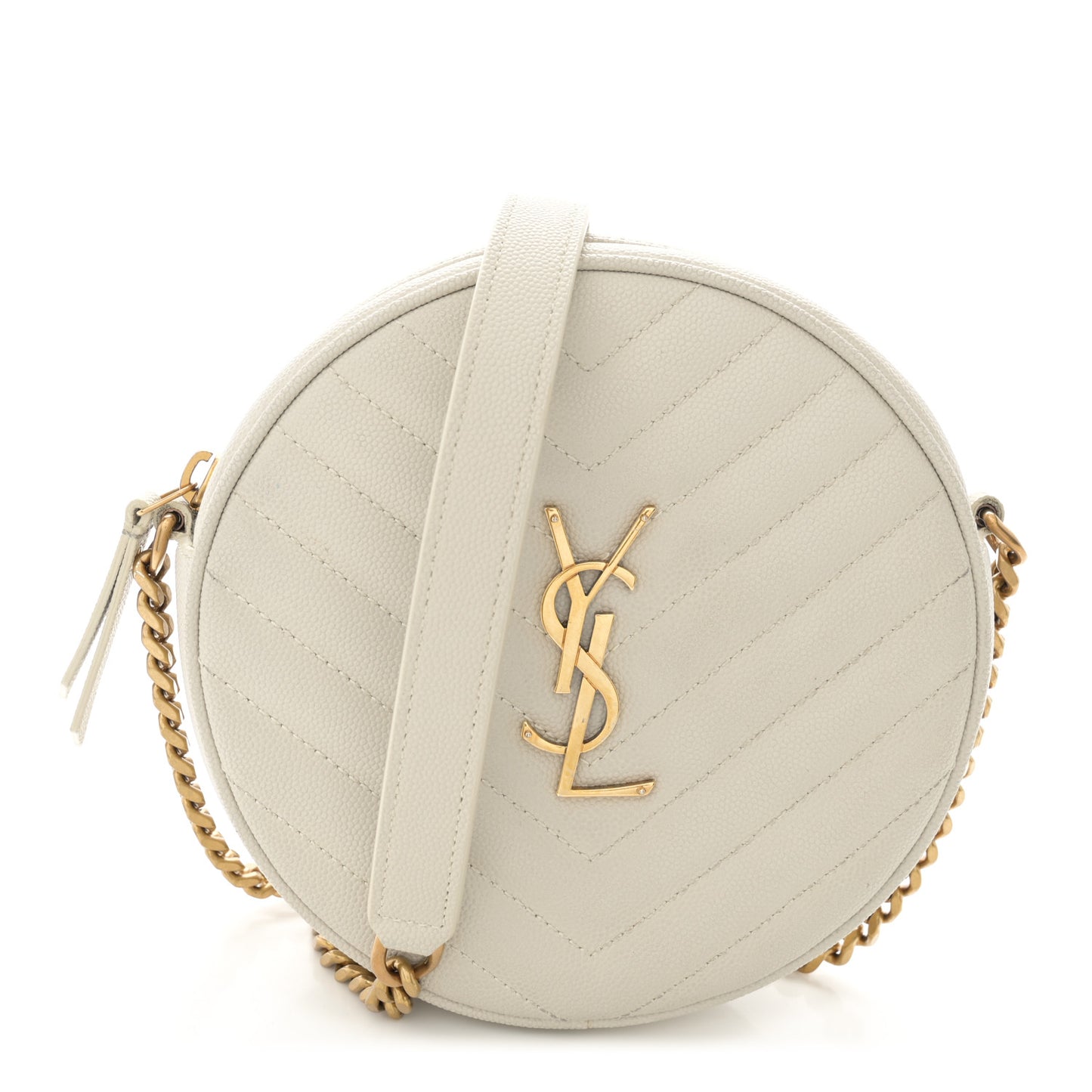 Grain De Poudre Matelasse Chevron Quilted Round Vinyle Camera Bag Blanc Vintage