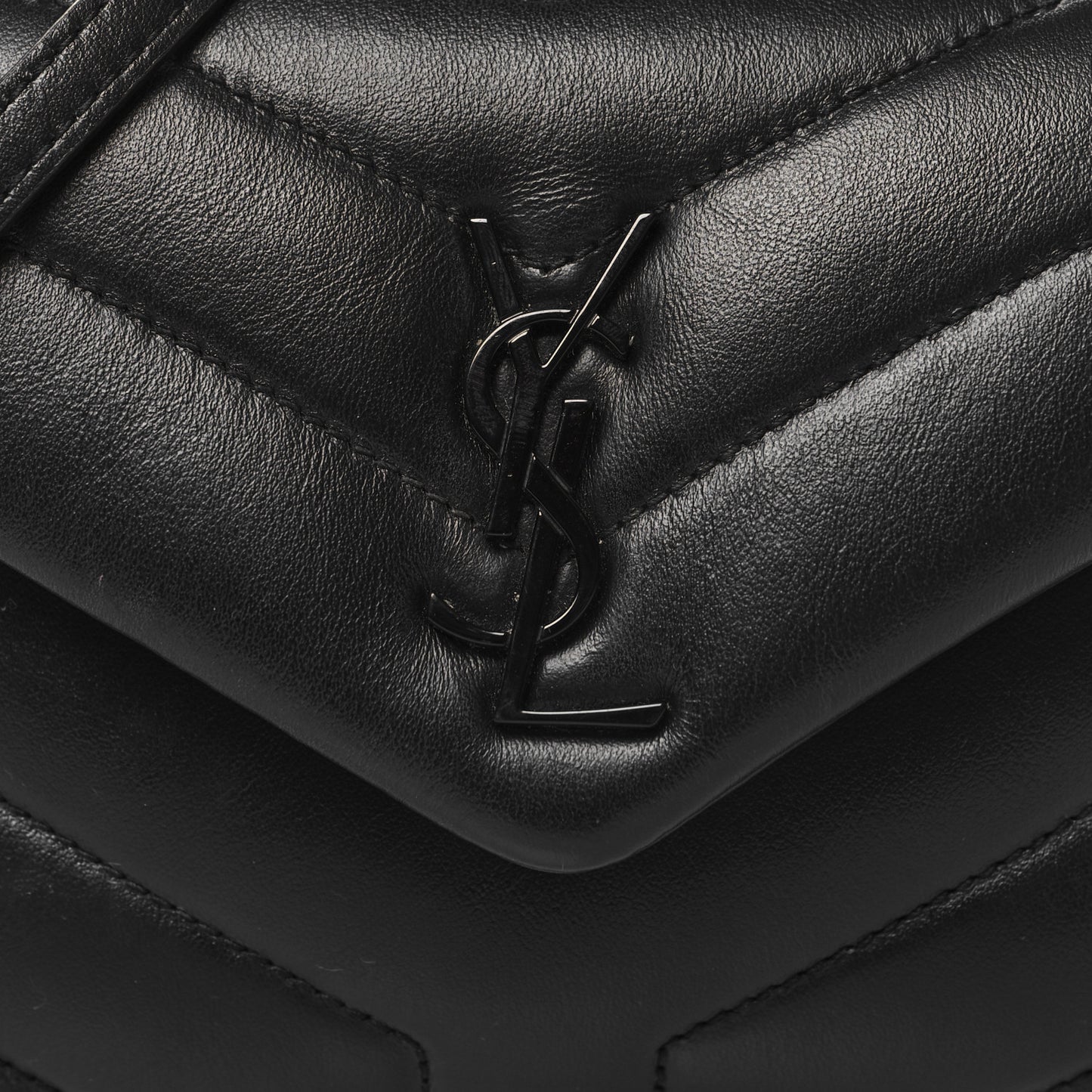 Calfskin Y Quilted Monogram Monochrome Toy Loulou Crossbody Bag Black