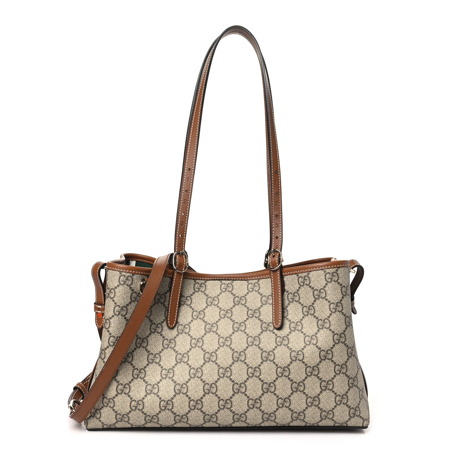 GG Supreme Monogram Emblem Small Tote Bag Beige Dark Brown