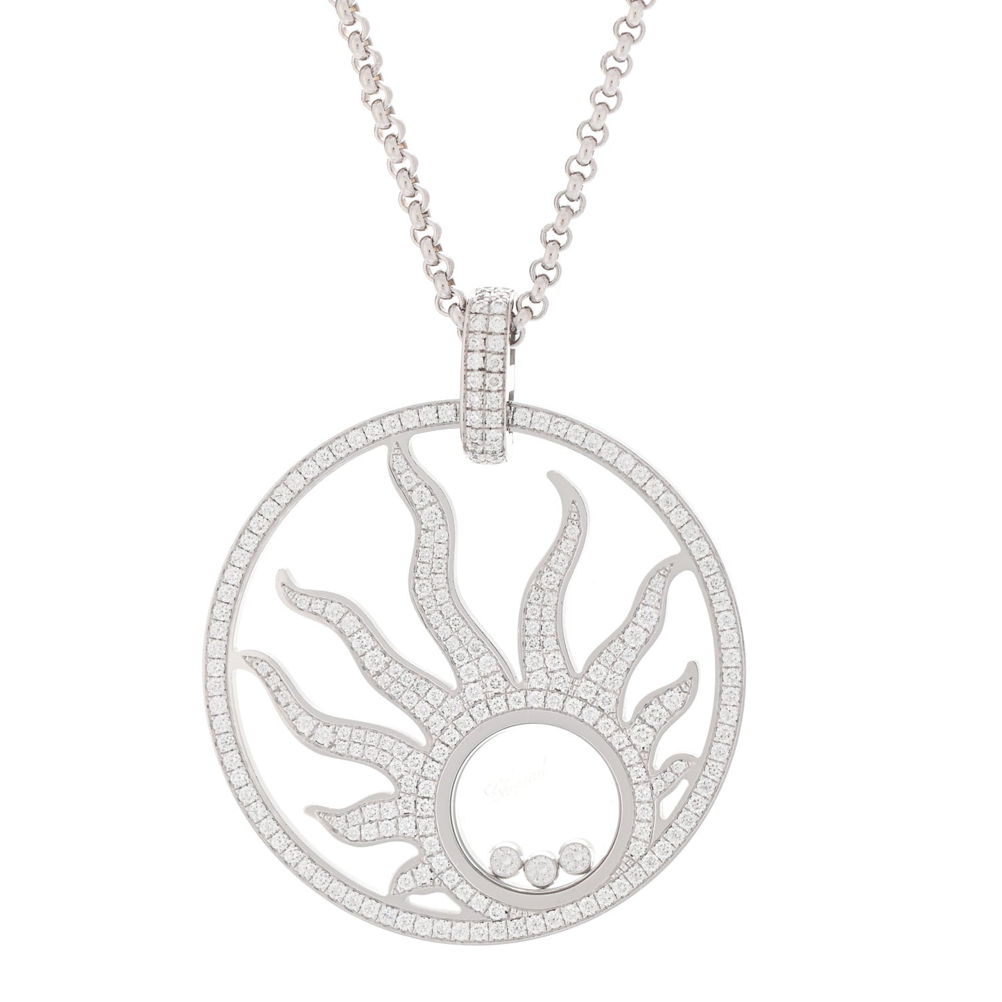 18K White Gold Diamond Happy Diamonds Pave Happy Sun Pendant Necklace