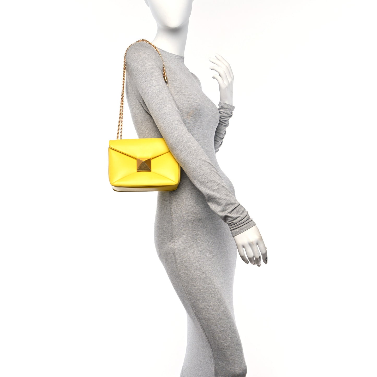 Nappa One Stud Chain Clutch Yellow