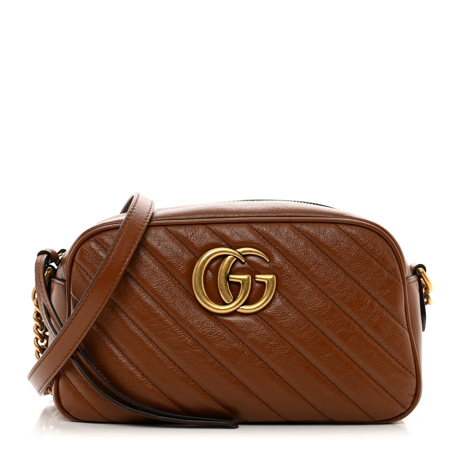 Gucci Glazed Calfskin Matelasse Diagonal Small GG Marmont Chain Shoulder Bag Cuir 1 of 10