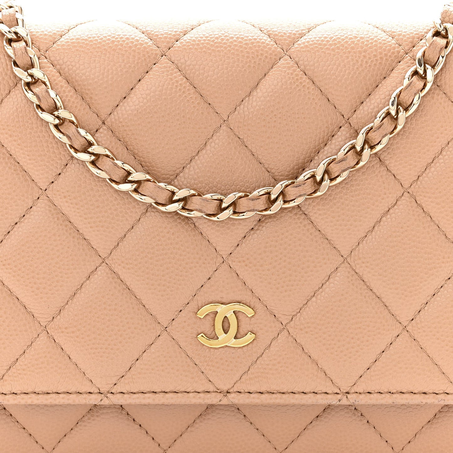 Caviar Quilted Wallet on Chain WOC Dark Beige