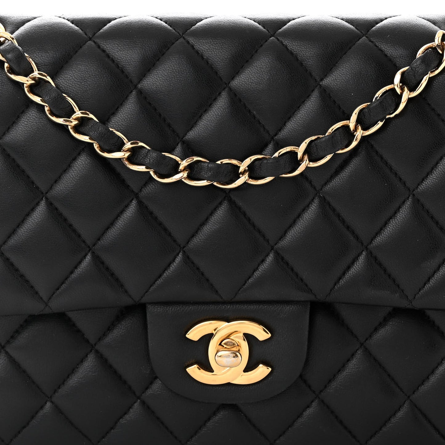 Lambskin Quilted Medium Double Flap Black