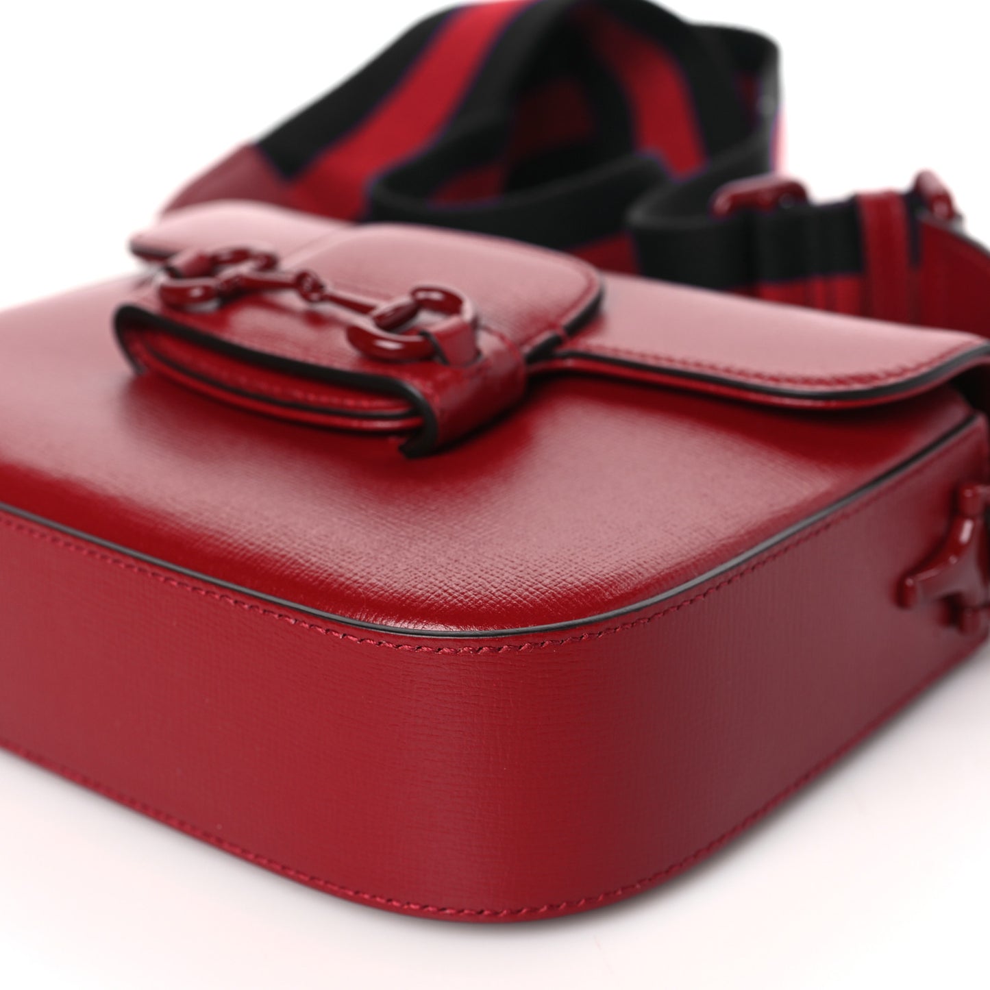 Azalea Calfskin Web Monochrome Horsebit 1955 Shoulder Bag New Cherry Red