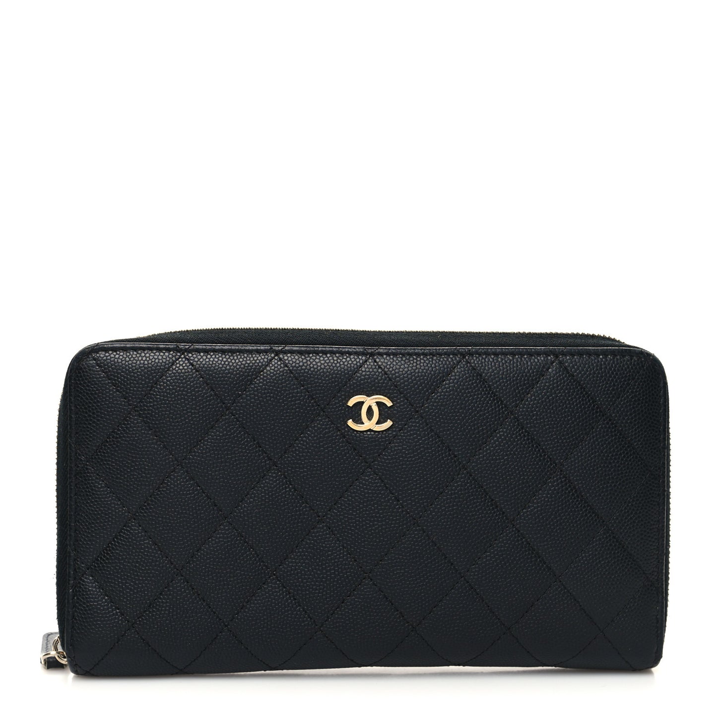 Caviar Quilted Large Zip Around Organizer Wallet Black