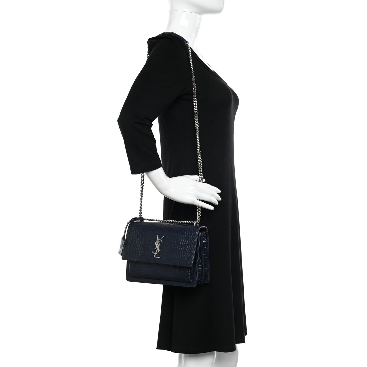 Calfskin Crocodile Embossed Medium Monogram Sunset Navy