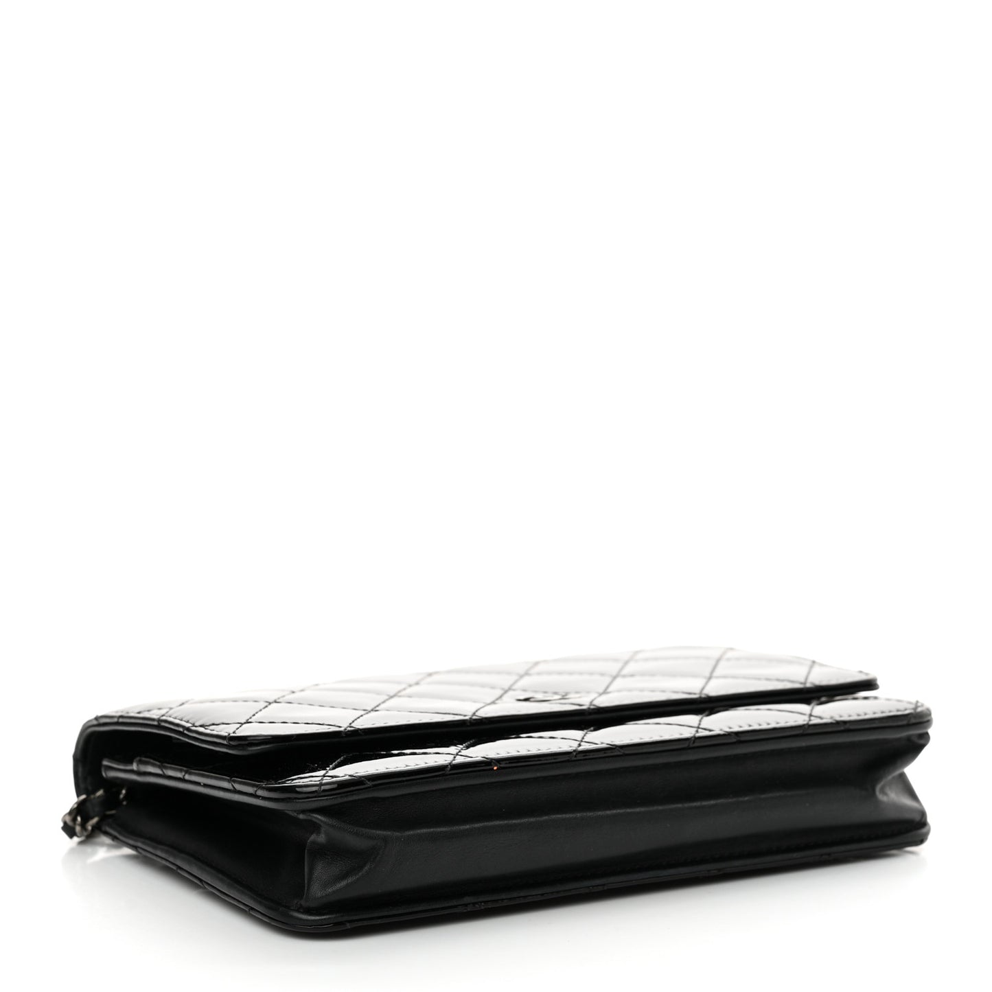 Patent Calfskin Quilted Wallet On Chain WOC Black