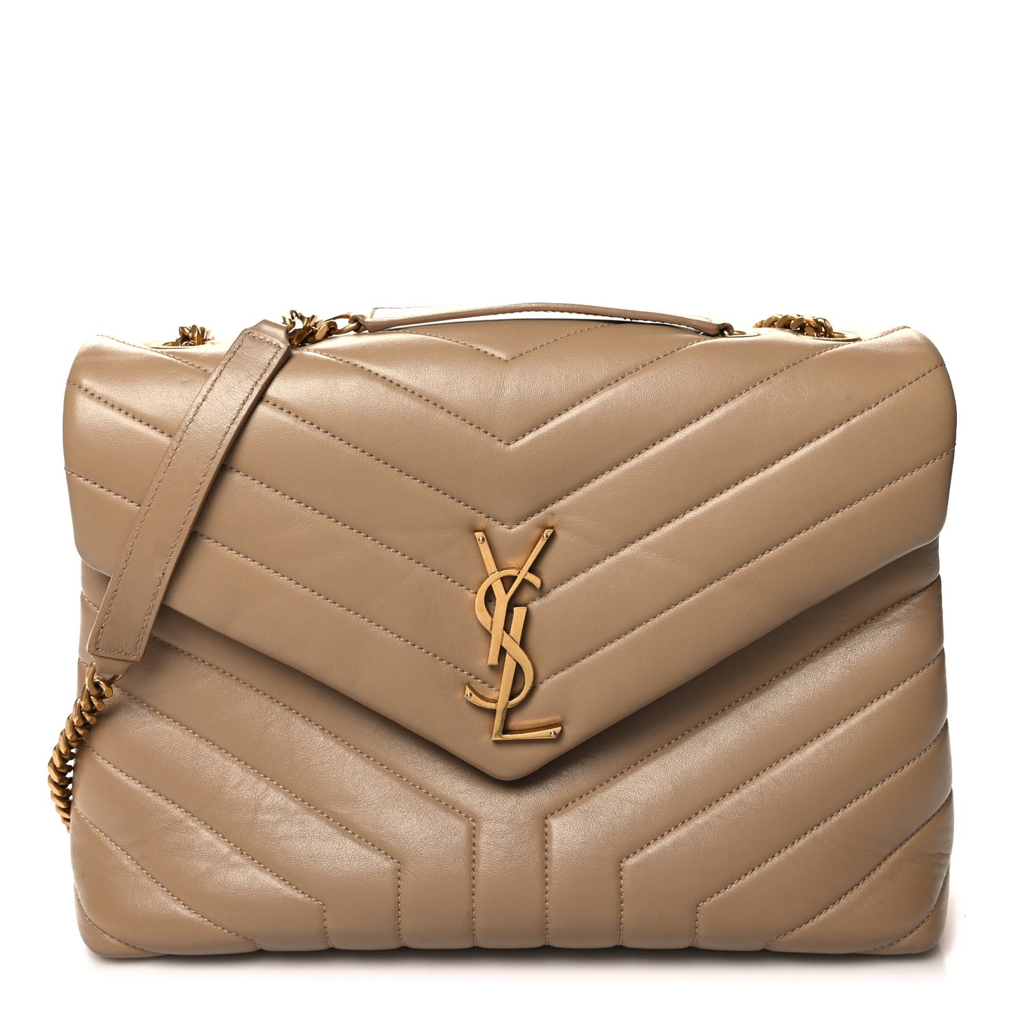 Calfskin Y Quilted Monogram Medium Loulou Chain Satchel Dark Latte