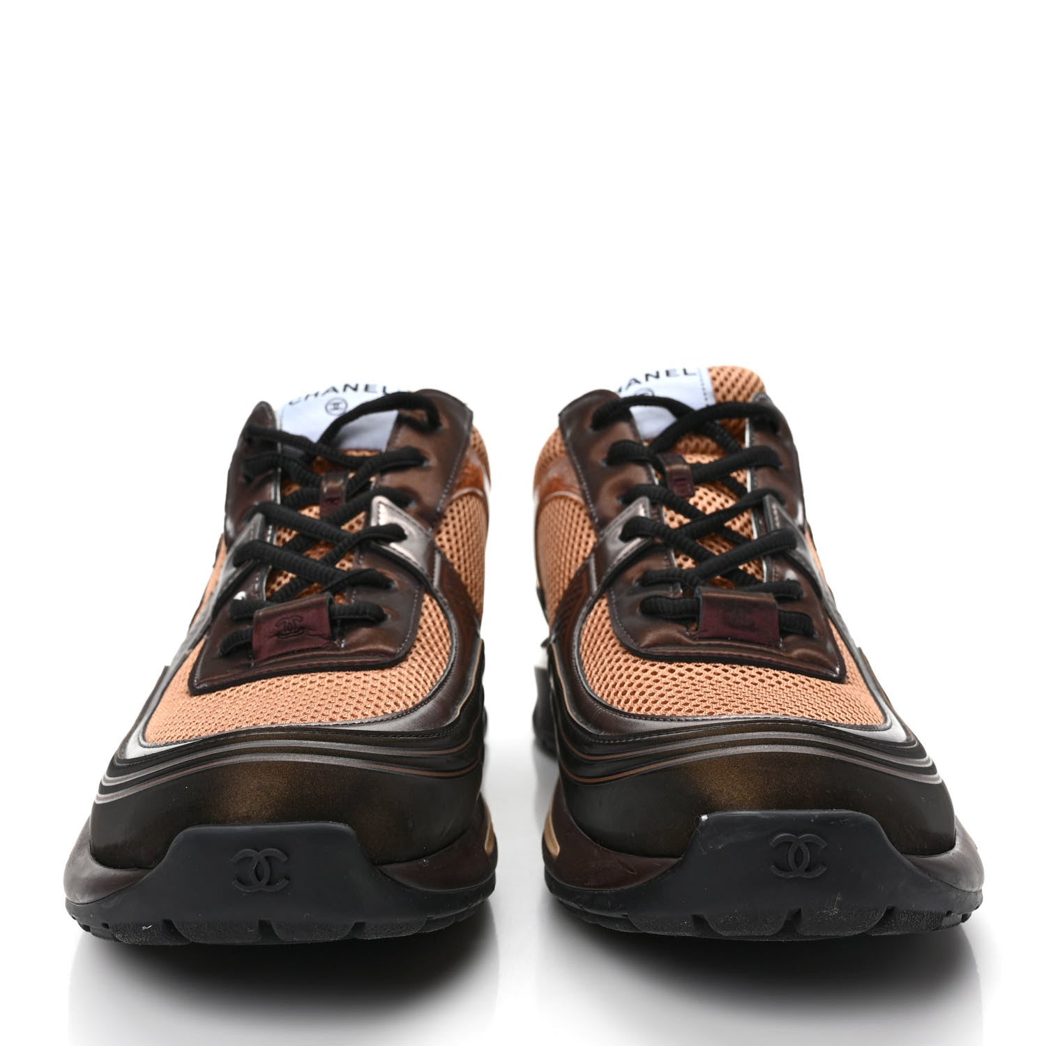Chanel Fabric Laminated Calfskin Stretch CC Mens Sneakers 45 Brown Dark Grey 2 of 9