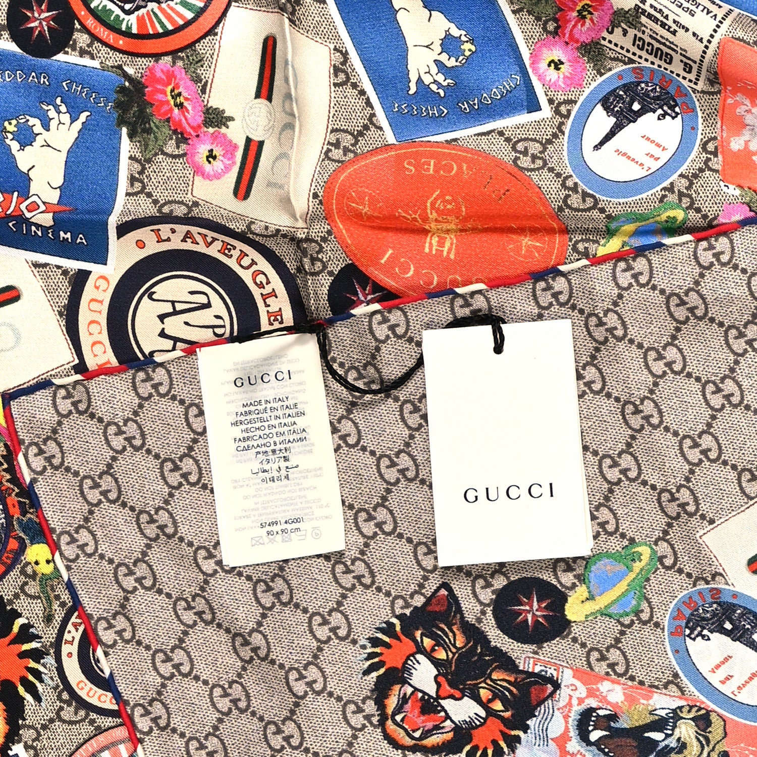 Gucci Silk Twill Monogram Courrier Square Scarf Beige Light Brown 3 of 3