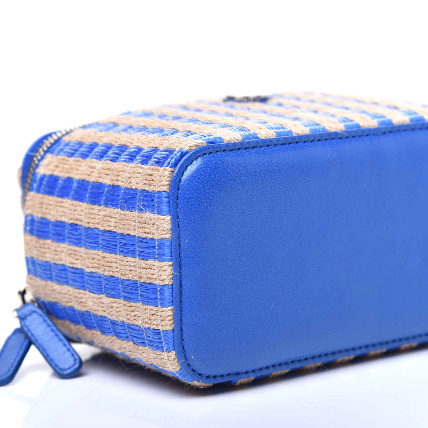 Chanel Raffia Jute Striped Small Vanity Case With Chain Blue Beige 8 of 10