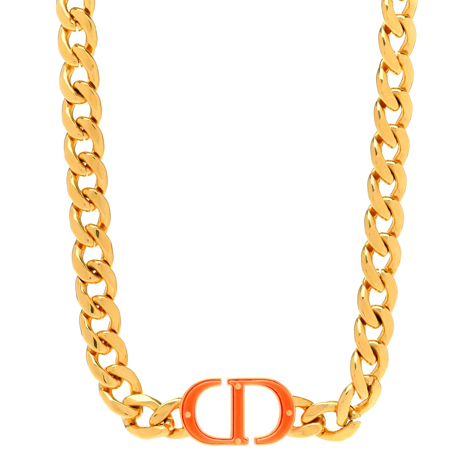 Christian Dior Metal CD Choker Necklace Gold Orange 1299588