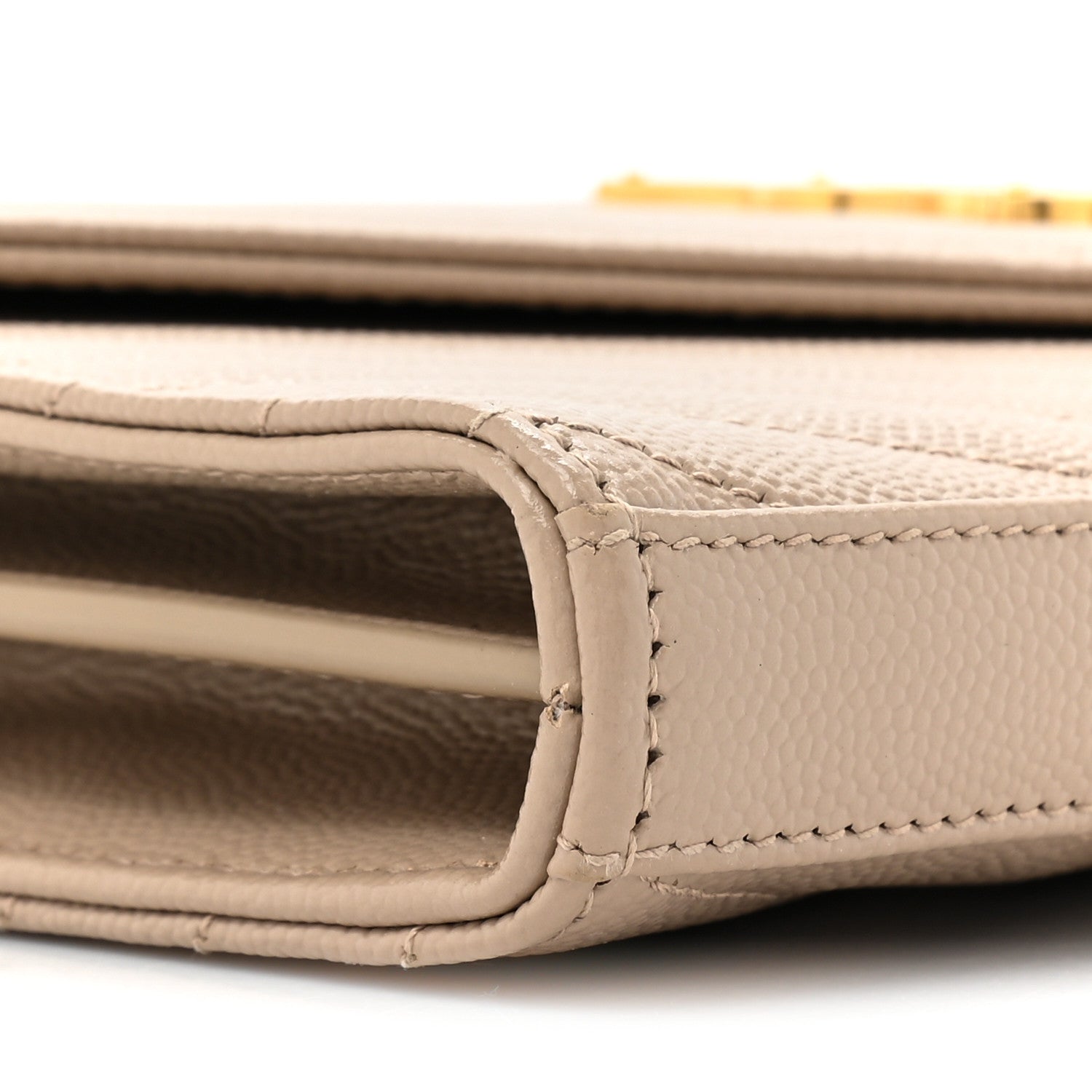 Saint Laurent Grain De Poudre Matelasse Chevron Monogram Chain Wallet Dark Beige 10 of 12