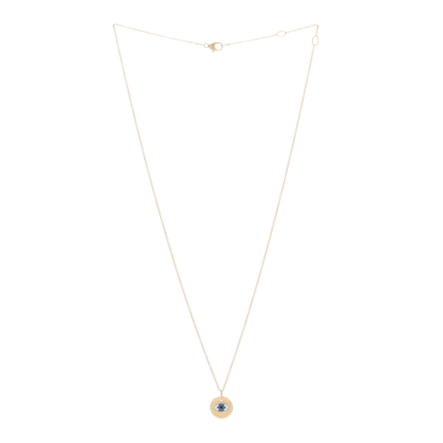 18K Yellow Gold Blue Sapphire Diamond Evil Eye Necklace