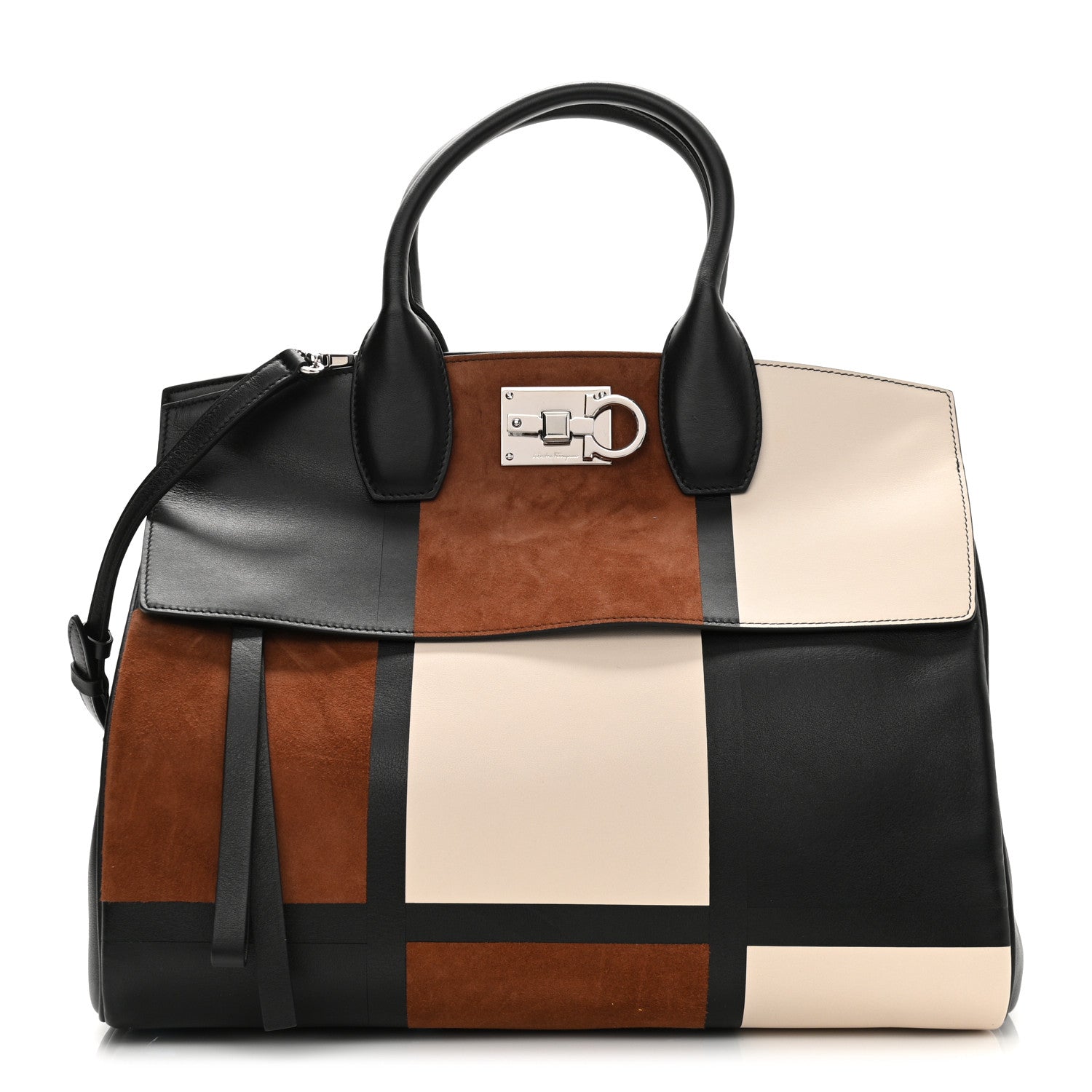 Salvatore Ferragamo Calfskin The Studio Colorblock Bag Black Brown 1 of 11