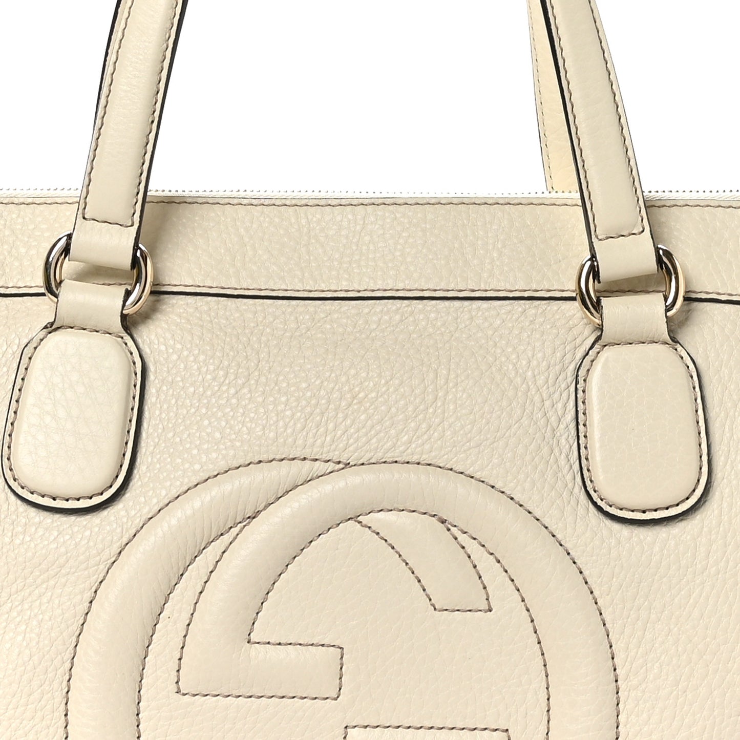 Pebbled Calfskin Small Soho Top Handle Bag Off White