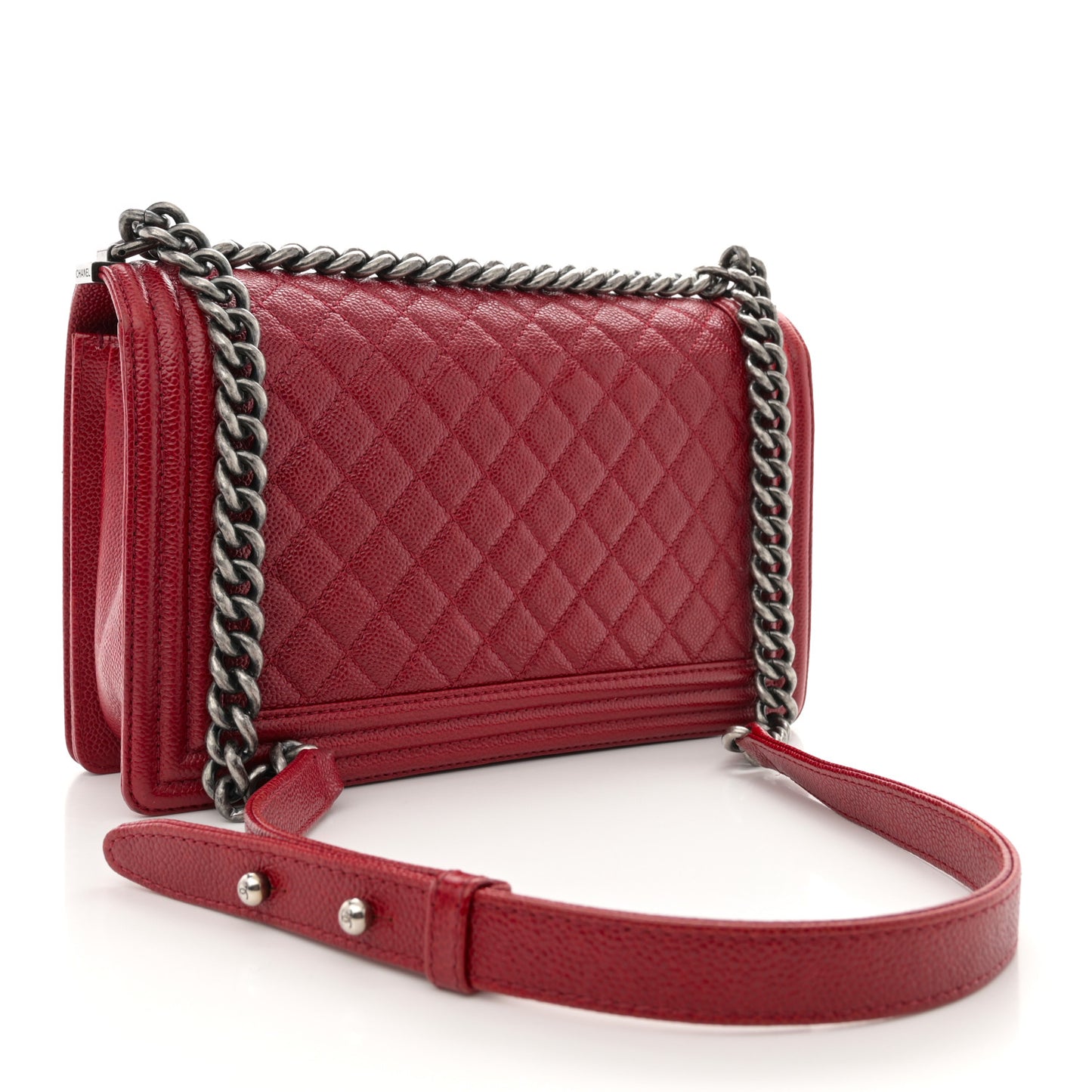 Caviar Quilted New Medium Boy Flap Dark Red