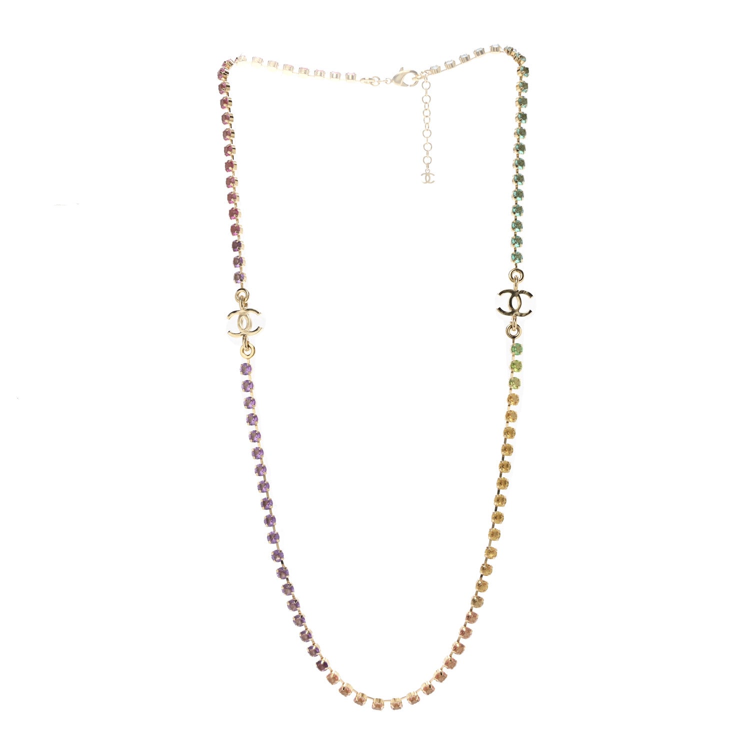 Chanel Crystal CC Long Necklace Gold Multicolor 3 of 7