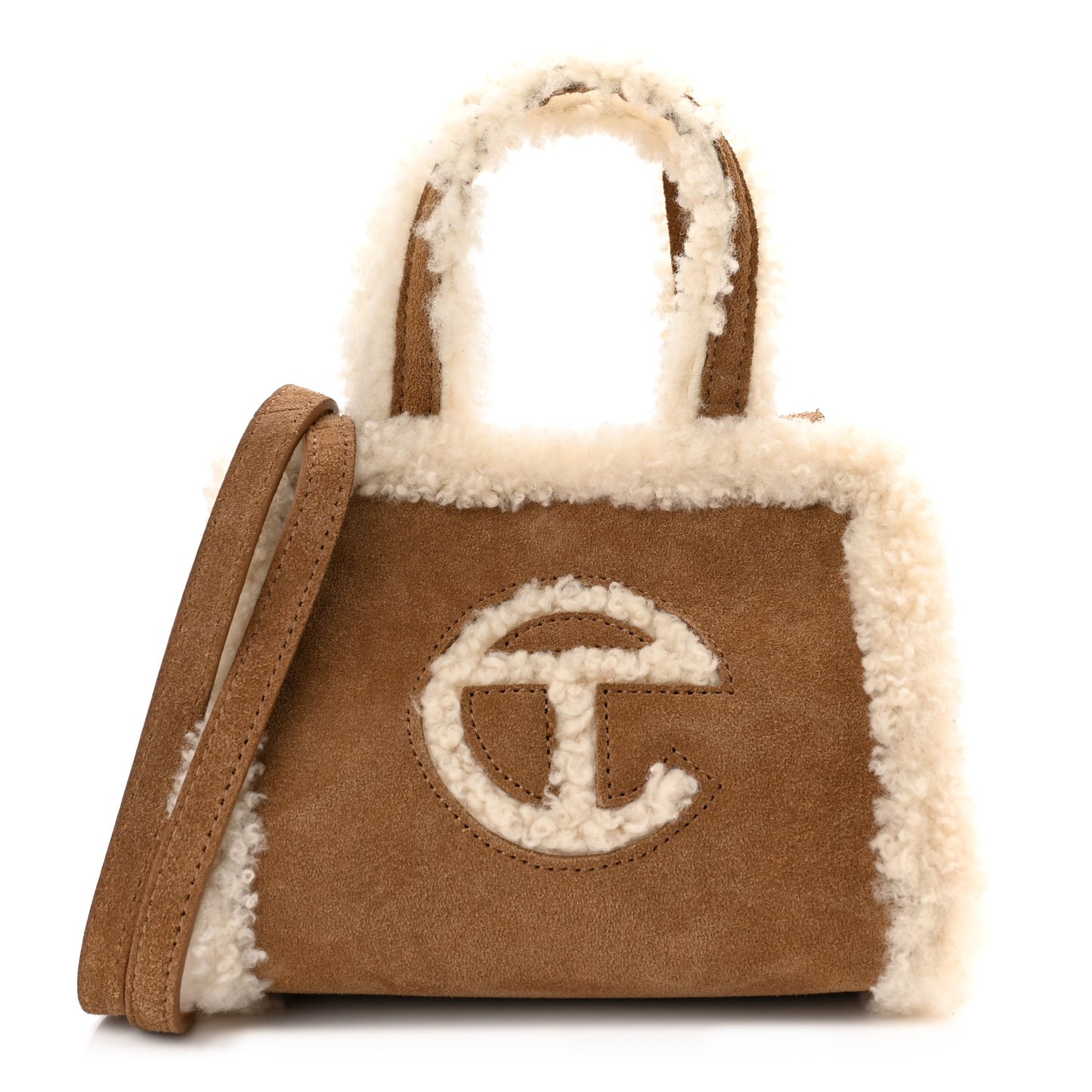 X UGG Suede Shearling Small Shopping Bag Chestnut