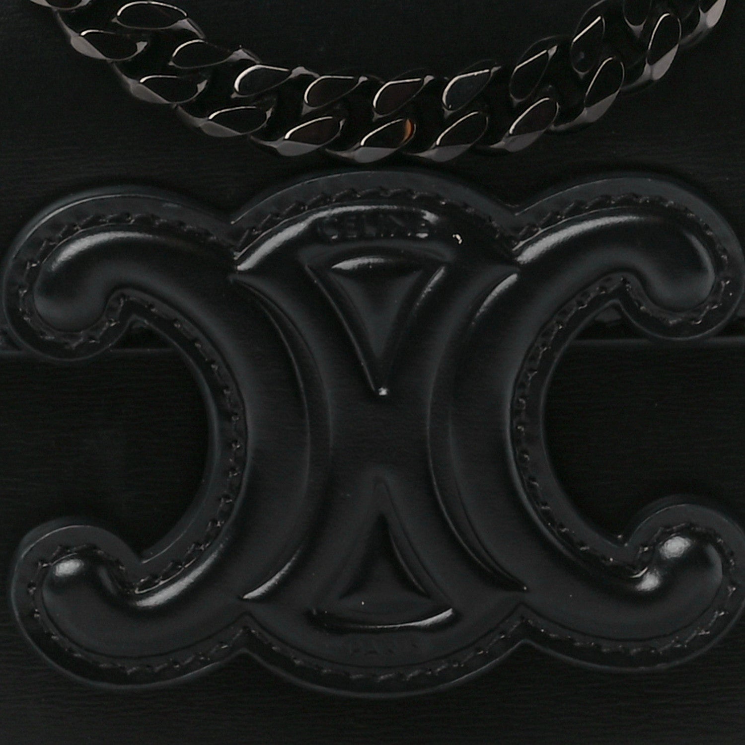 Celine Shiny Calfskin Cuir Triomphe Chain Shoulder Bag Black 8 of 11