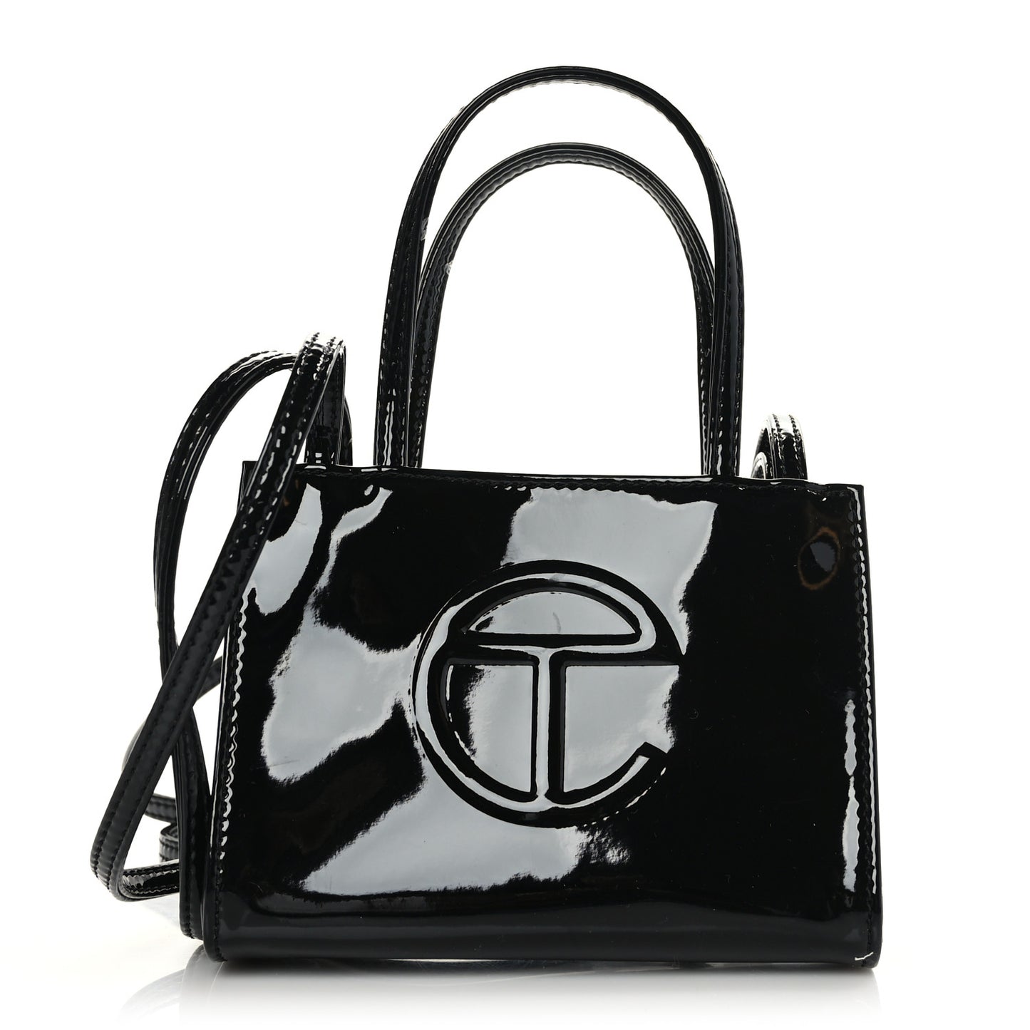Patent Vegan Leather Small Shopping Bag Black