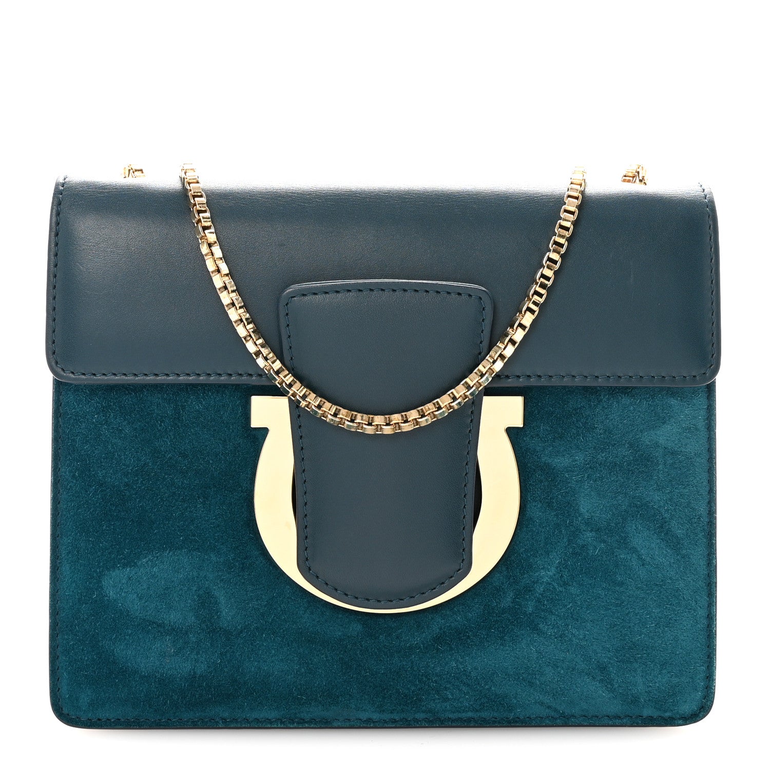 Salvatore Ferragamo Calfskin Suede Thalia Flap Shoulder Bag Blue