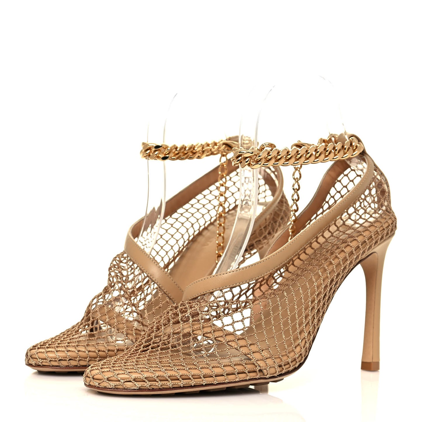 Mesh Nappa Chunky Chain Sandals 38 Beige Pony