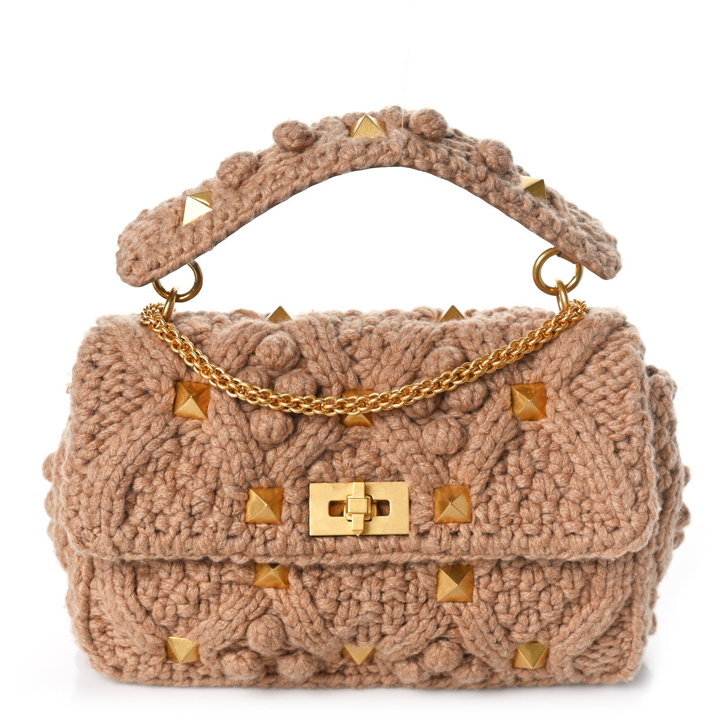 Valentino Garavani Cashmere Large Roman Stud Shoulder Bag Beige 1 of 8