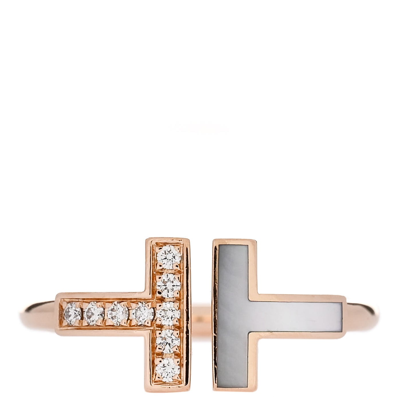 18K Rose Gold Diamond Mother of Pearl T Wire Ring 52 6