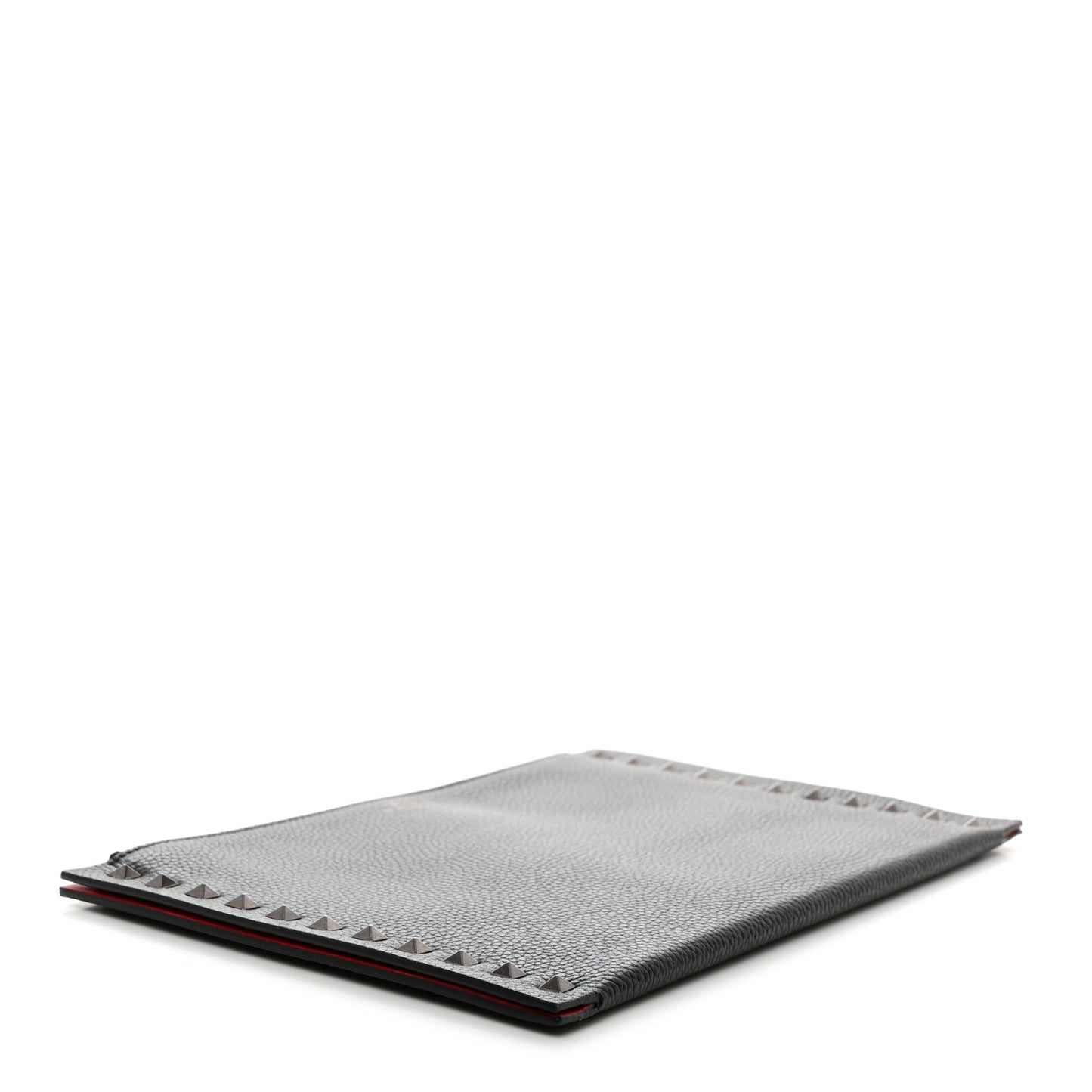 Pebbled Calfskin Large Rockstud Flat Zip Pouch Black