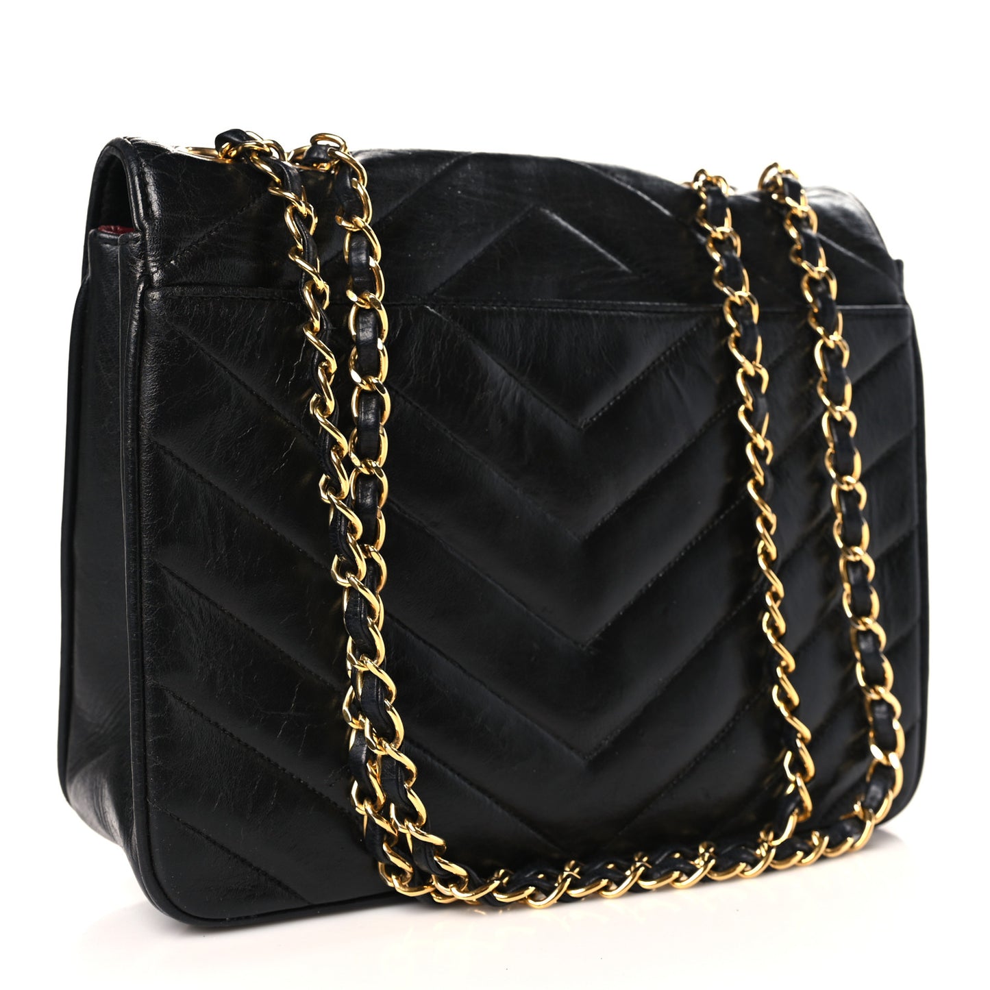Lambskin Chevron Quilted Envelope Single Flap Black