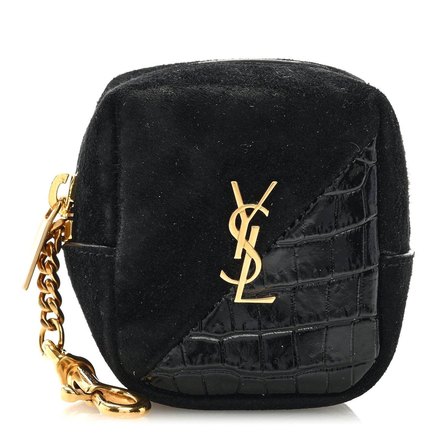 Suede Patent Crocodile Embossed Jaime Cube Charm Keychain Black