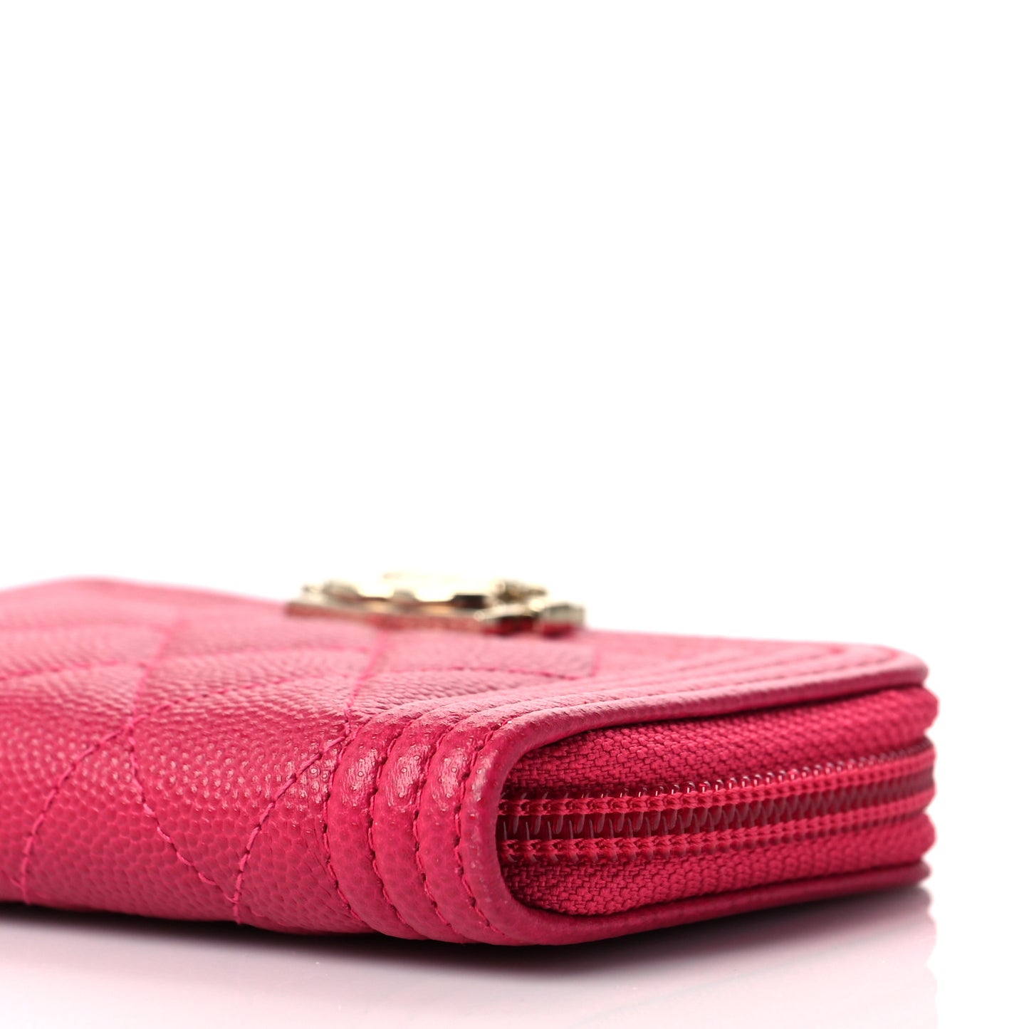 Caviar Quilted Boy Zip Around Coin Purse Wallet Fuchsia