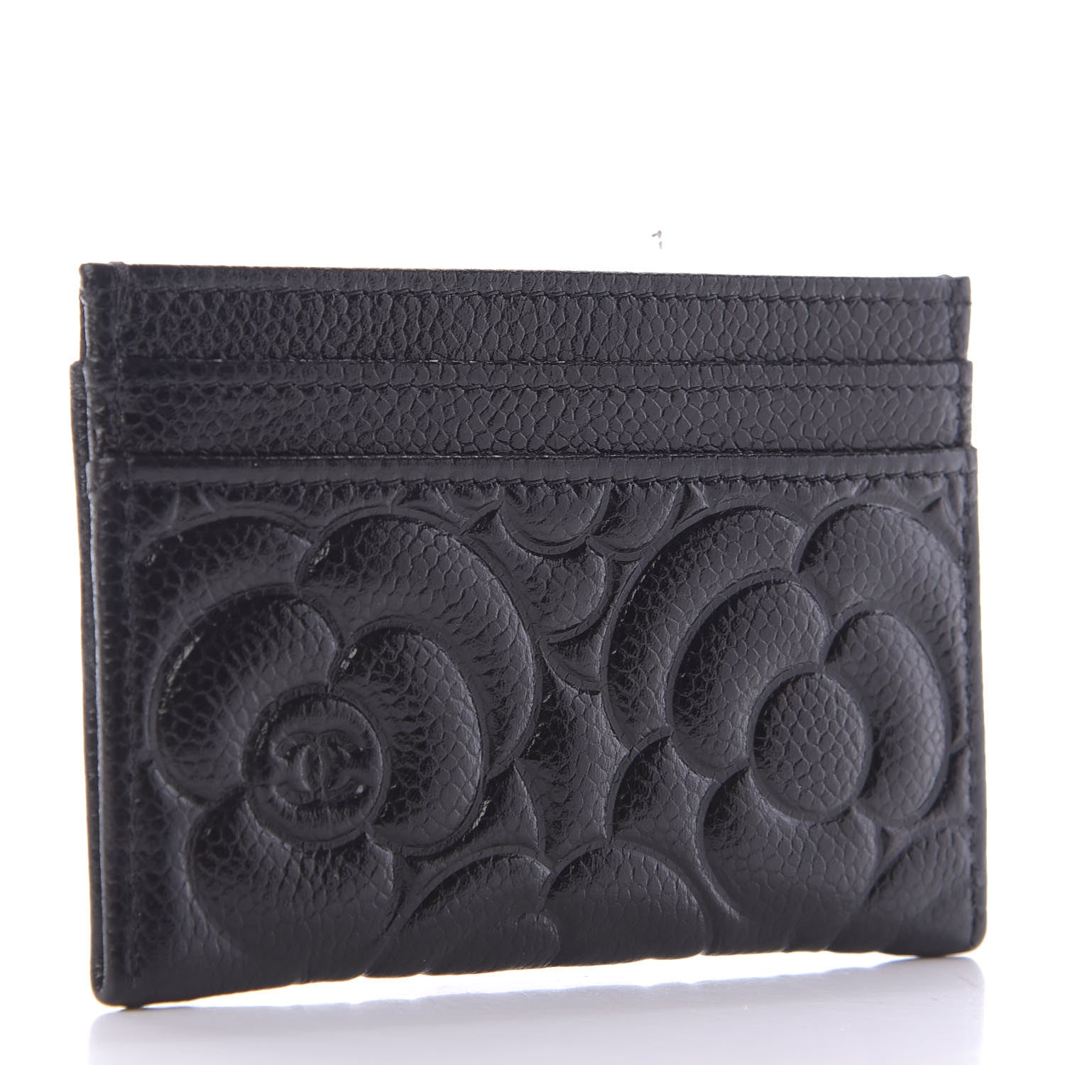 Chanel Caviar Camellia Embossed Card Holder Black 3 of 11