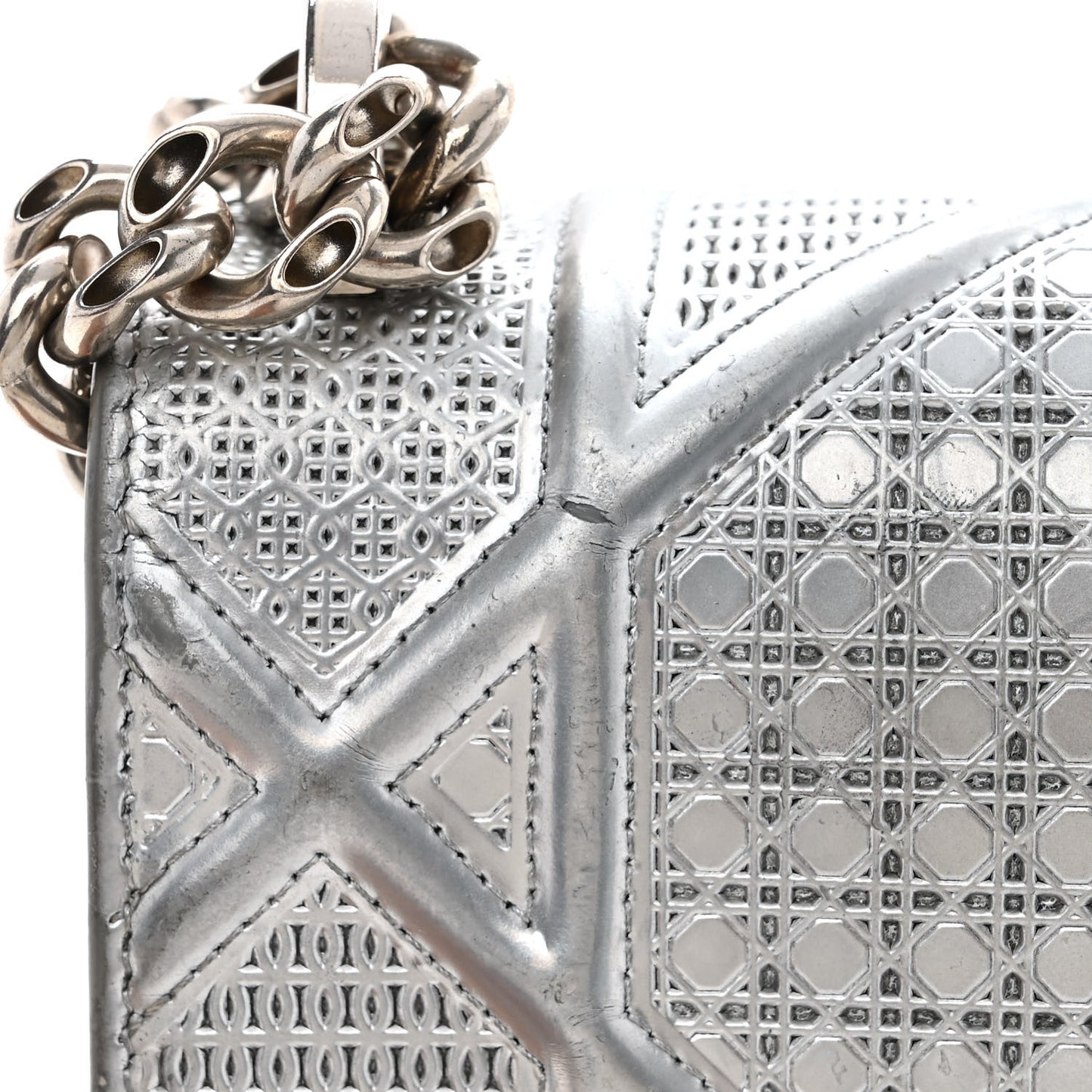 Metallic Patent Micro-Cannage Medium Diorama Flap Bag Silver