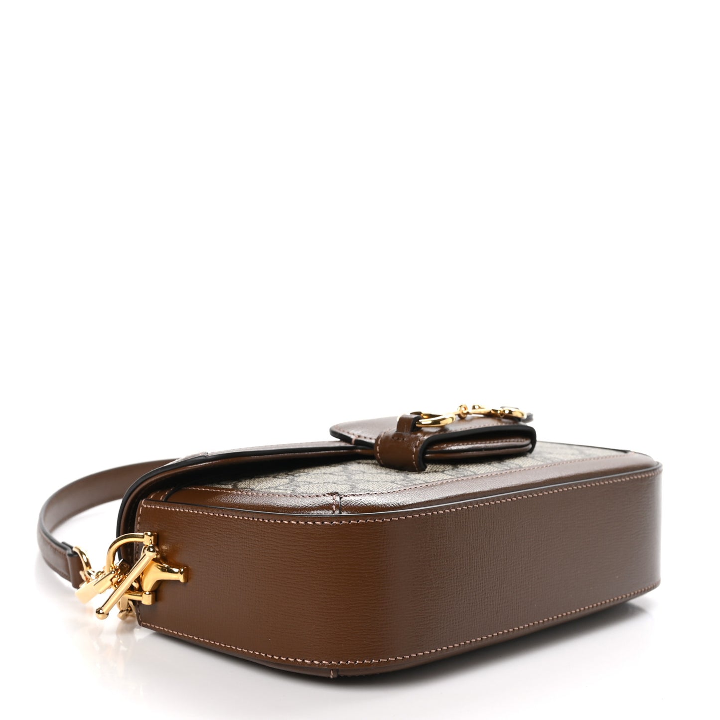 GG Supreme Monogram Small Horsebit 1955 Chain Shoulder Bag Beige Ebony Brown Sugar