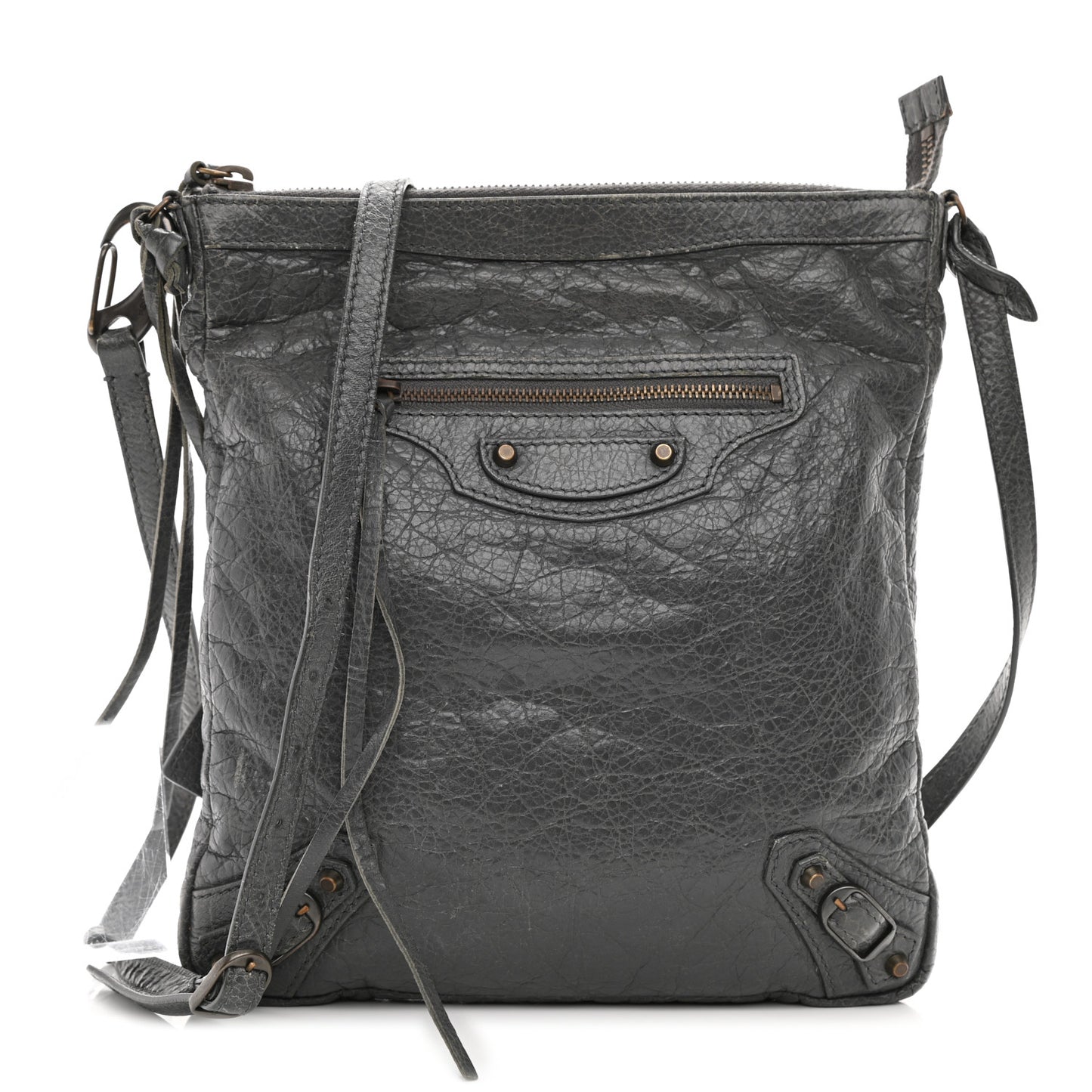 Agneau Classic Hardware Flat Crossbody Gris Tarmac