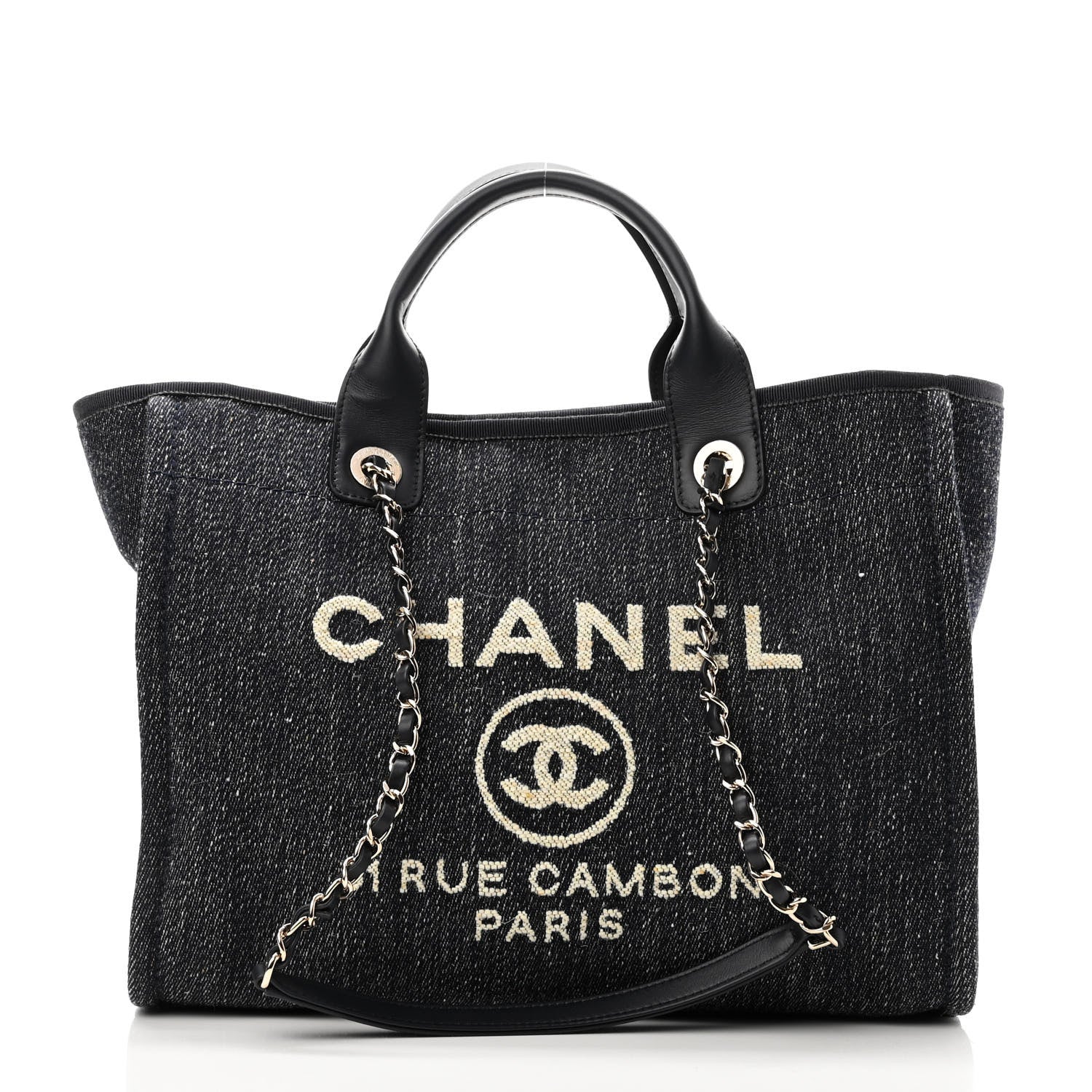 Chanel Denim Medium Deauville Tote Dark Blue White 2 of 10