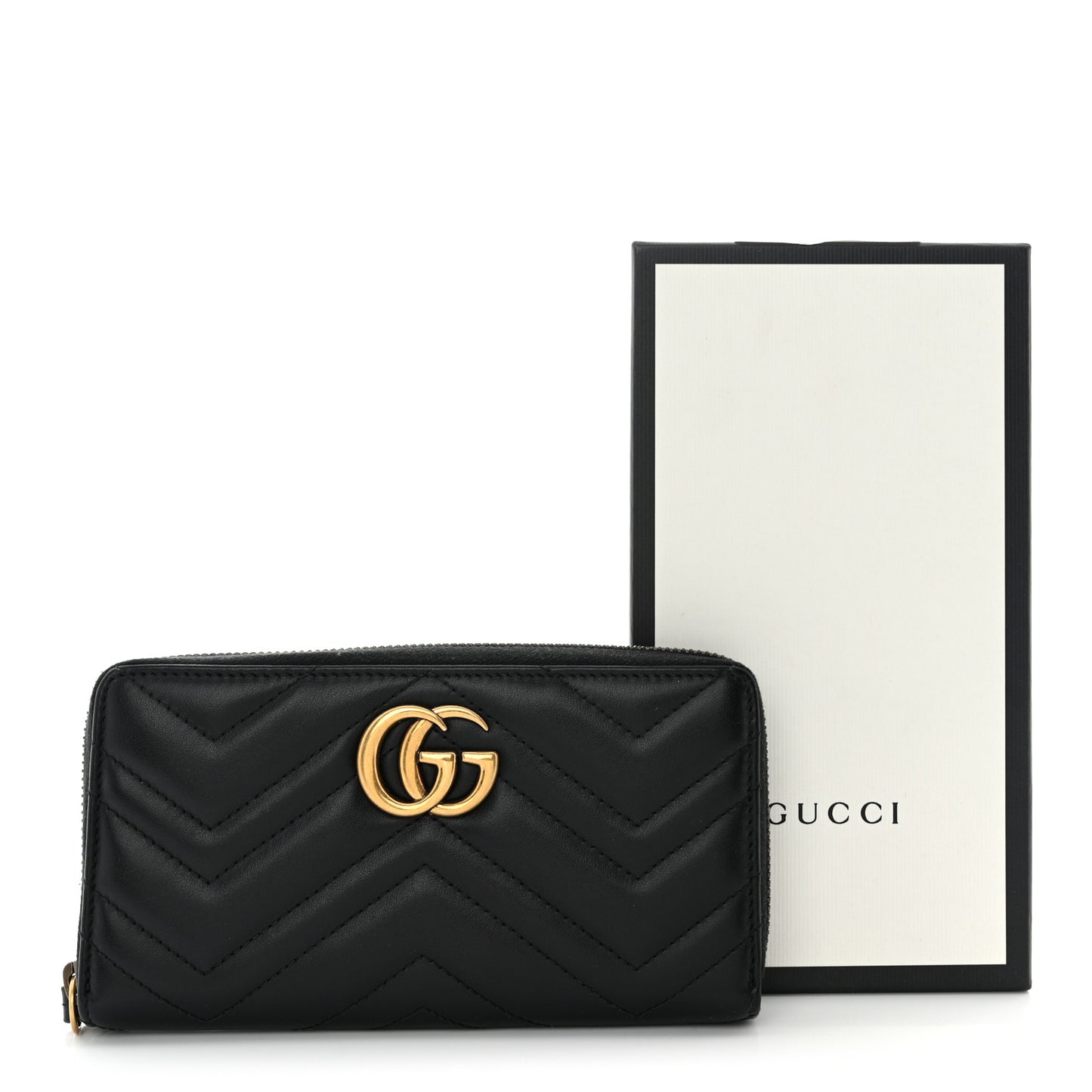 Calfskin Matelasse GG Marmont Zip Around Wallet Black