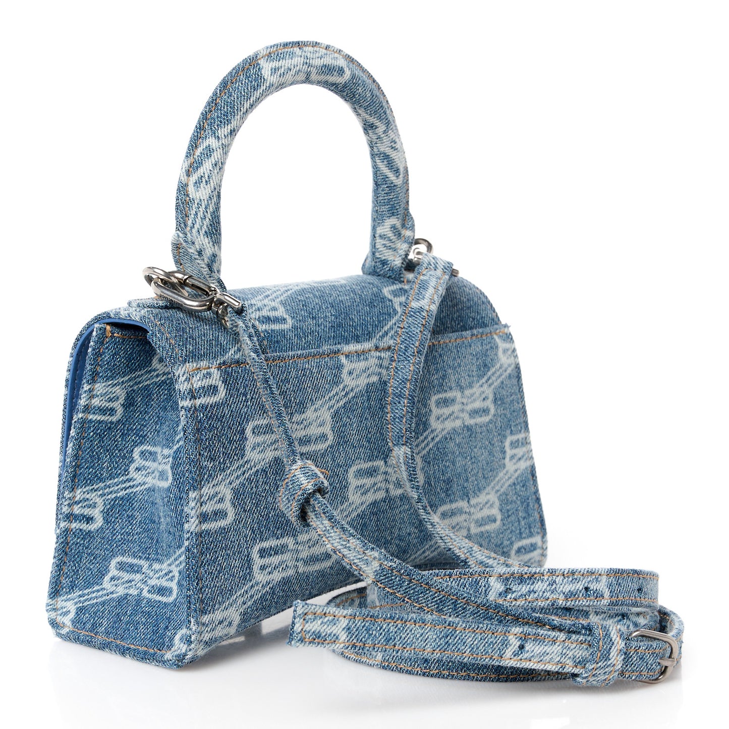 Denim BB Monogram Small Hourglass Top Handle Bag Blue