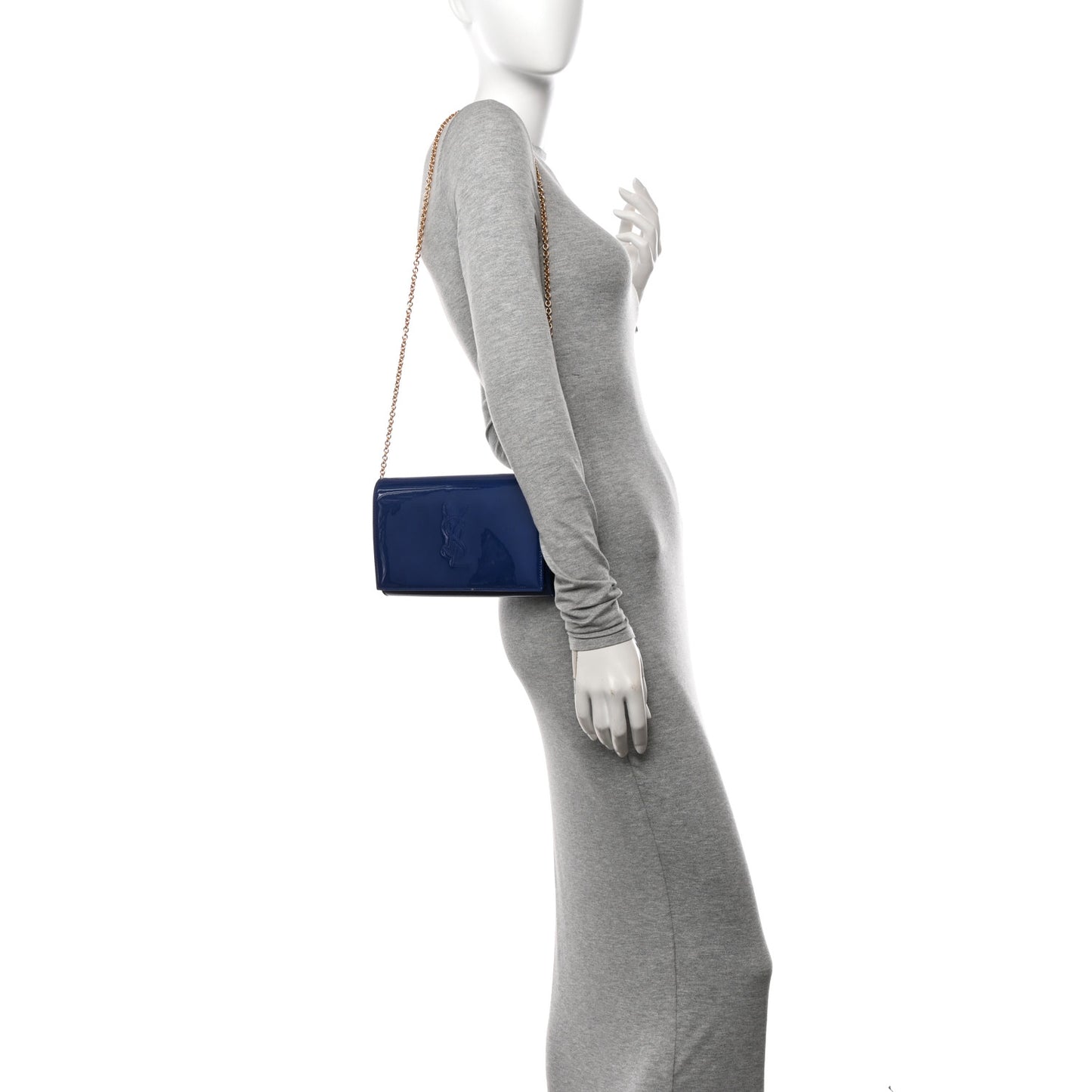Patent Calfskin Belle de Jour Chain Clutch Blue