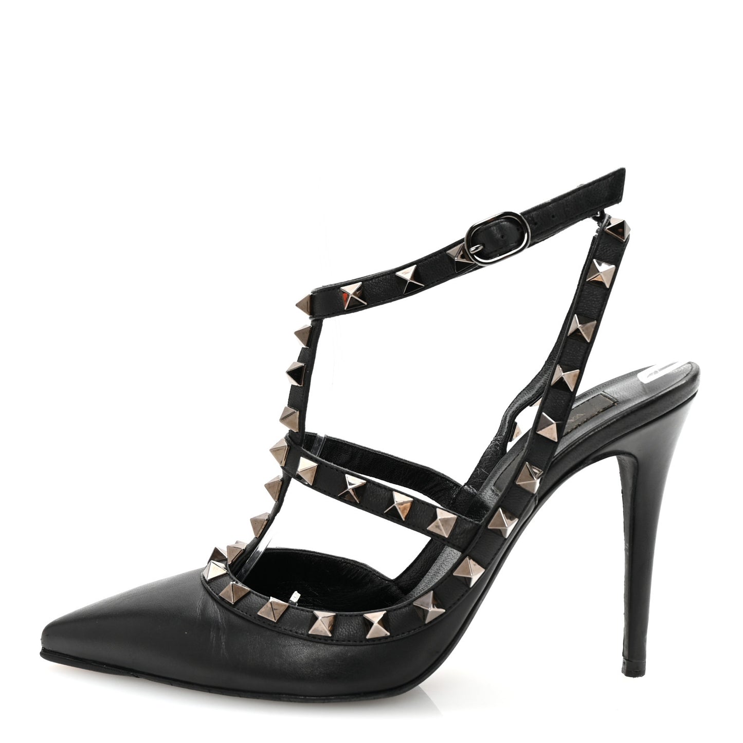 Calfskin Nappa Rockstud Ankle Strap 100mm Pumps 37 Black