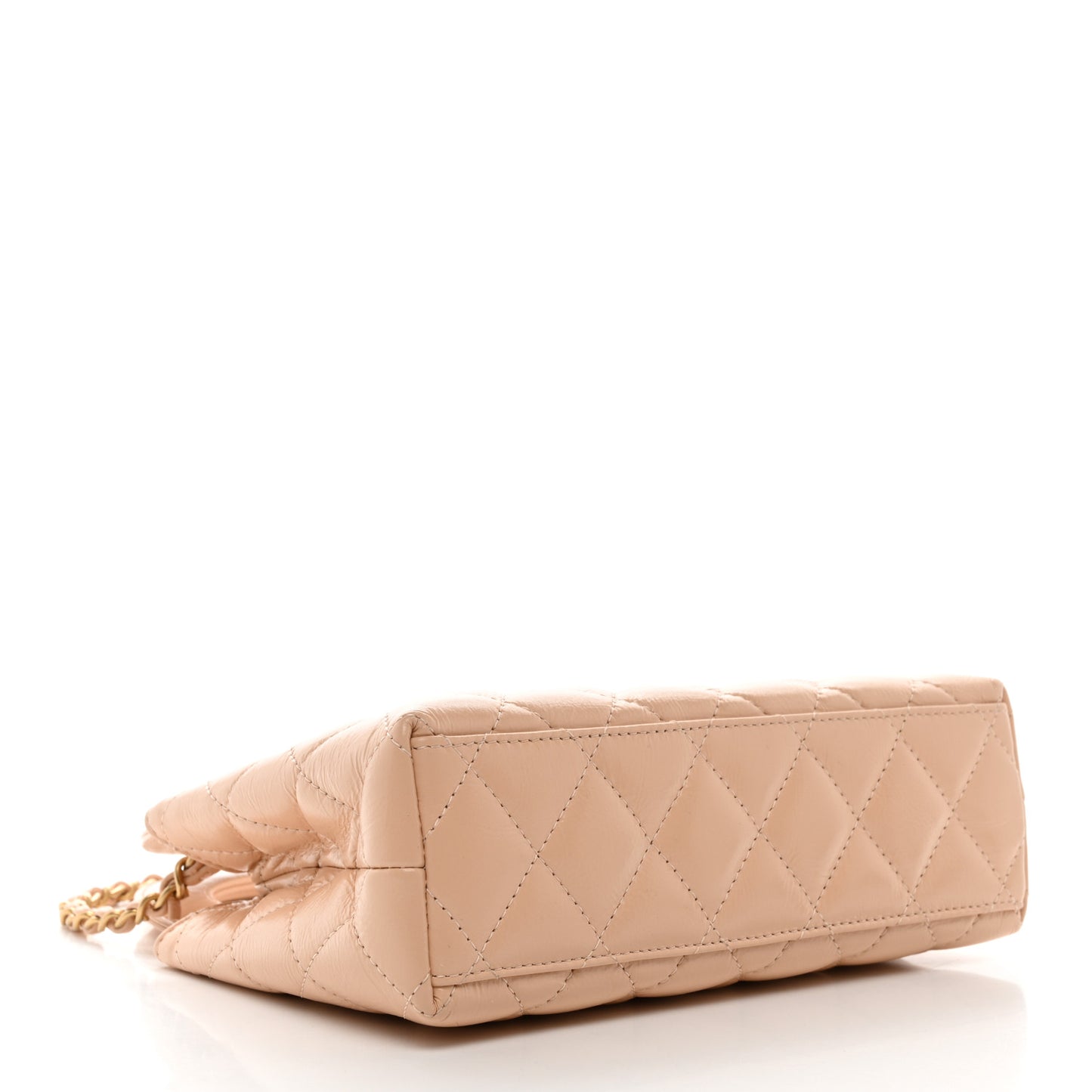 Shiny Aged Calfskin Quilted Nano Kelly Shopper Beige