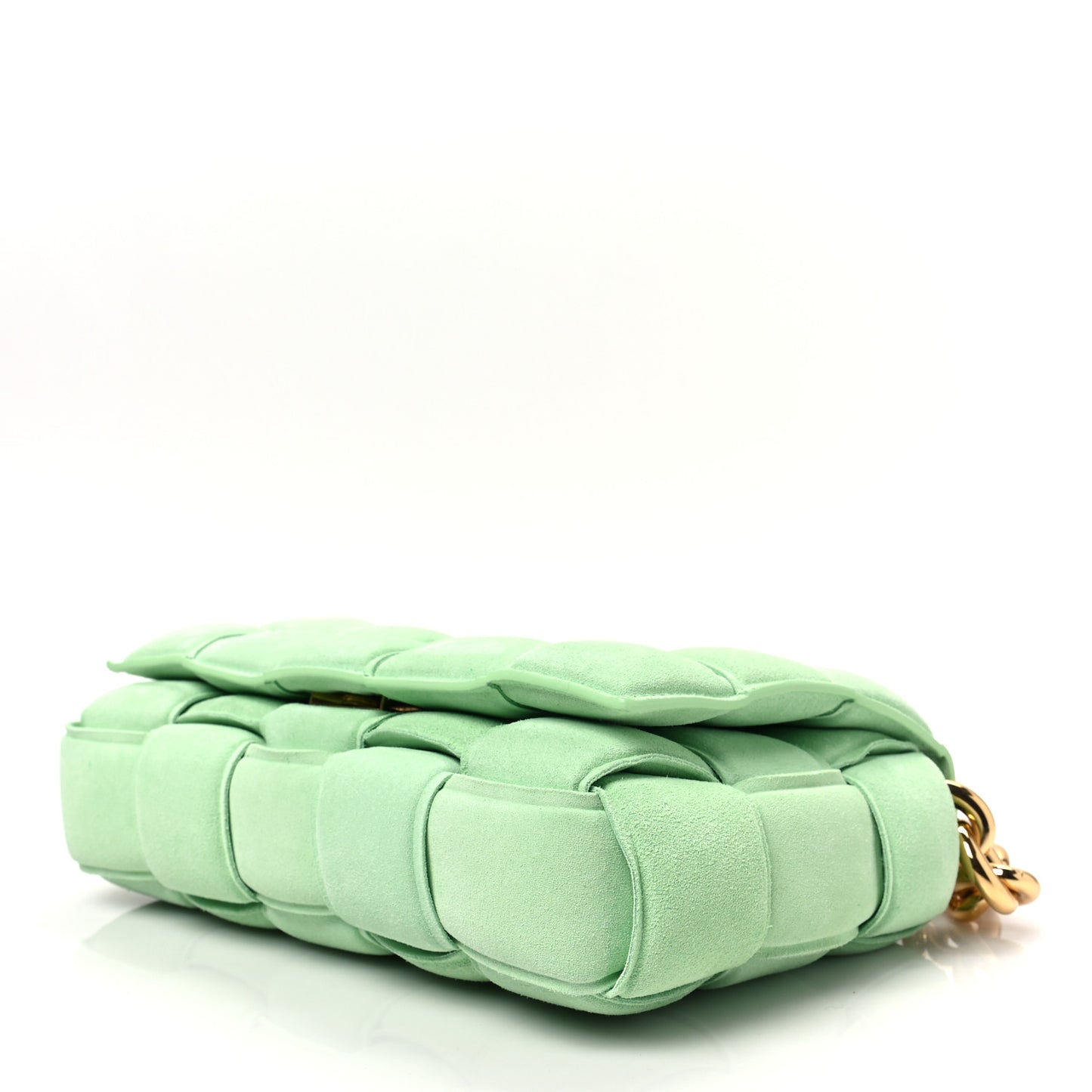 Suede Maxi Intrecciato Padded Chain Cassette Crossbody Bag Wasabi