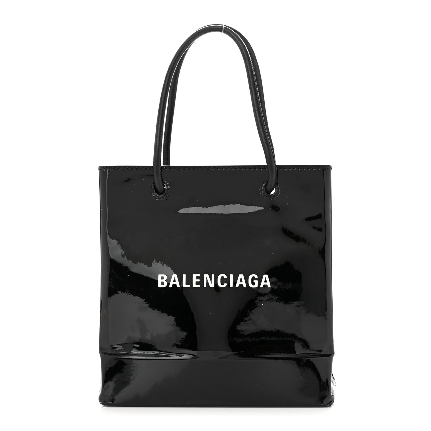 Patent Calfskin Logo Shopping Tote XXS Black