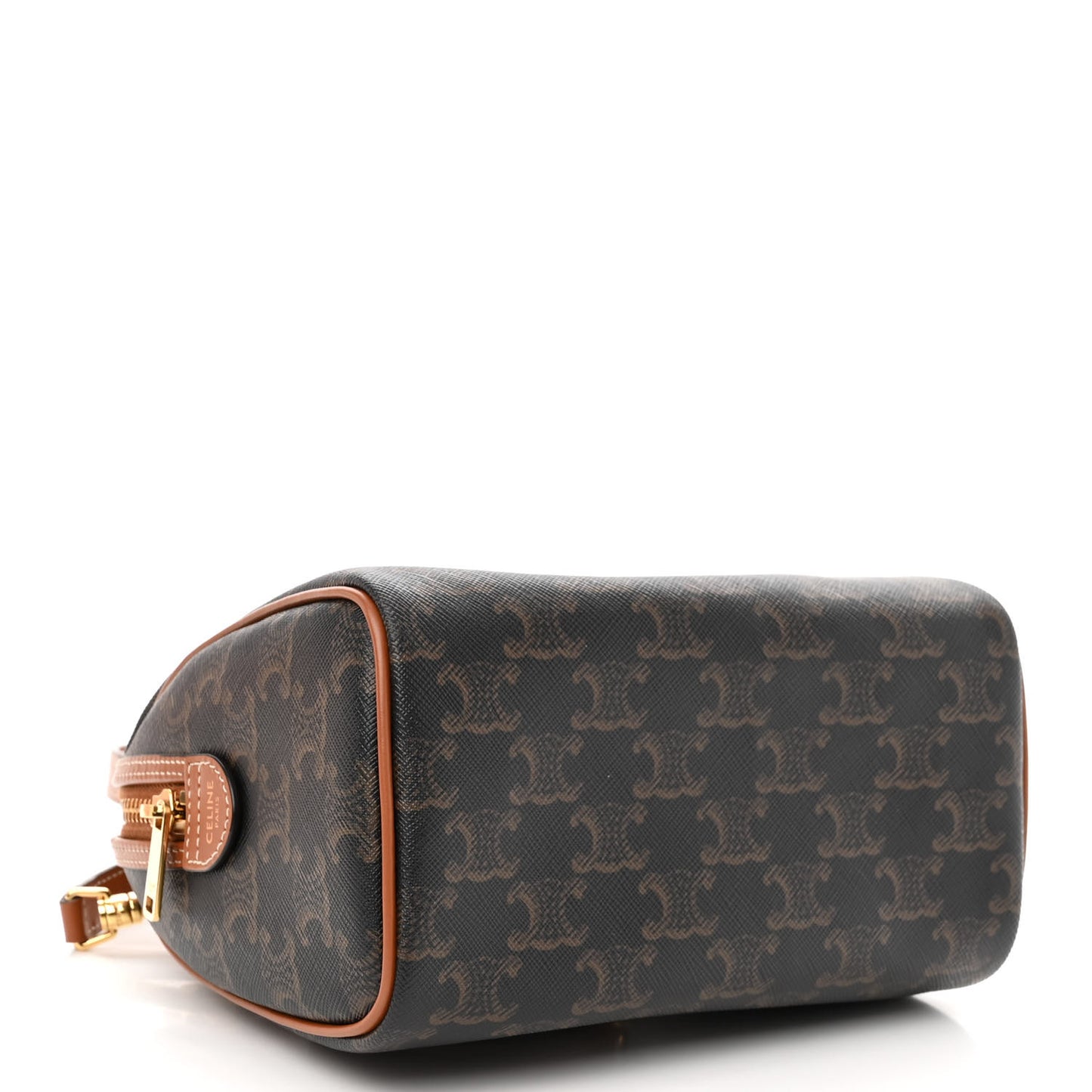 Triomphe Canvas Calfskin Small Boston Bag Tan